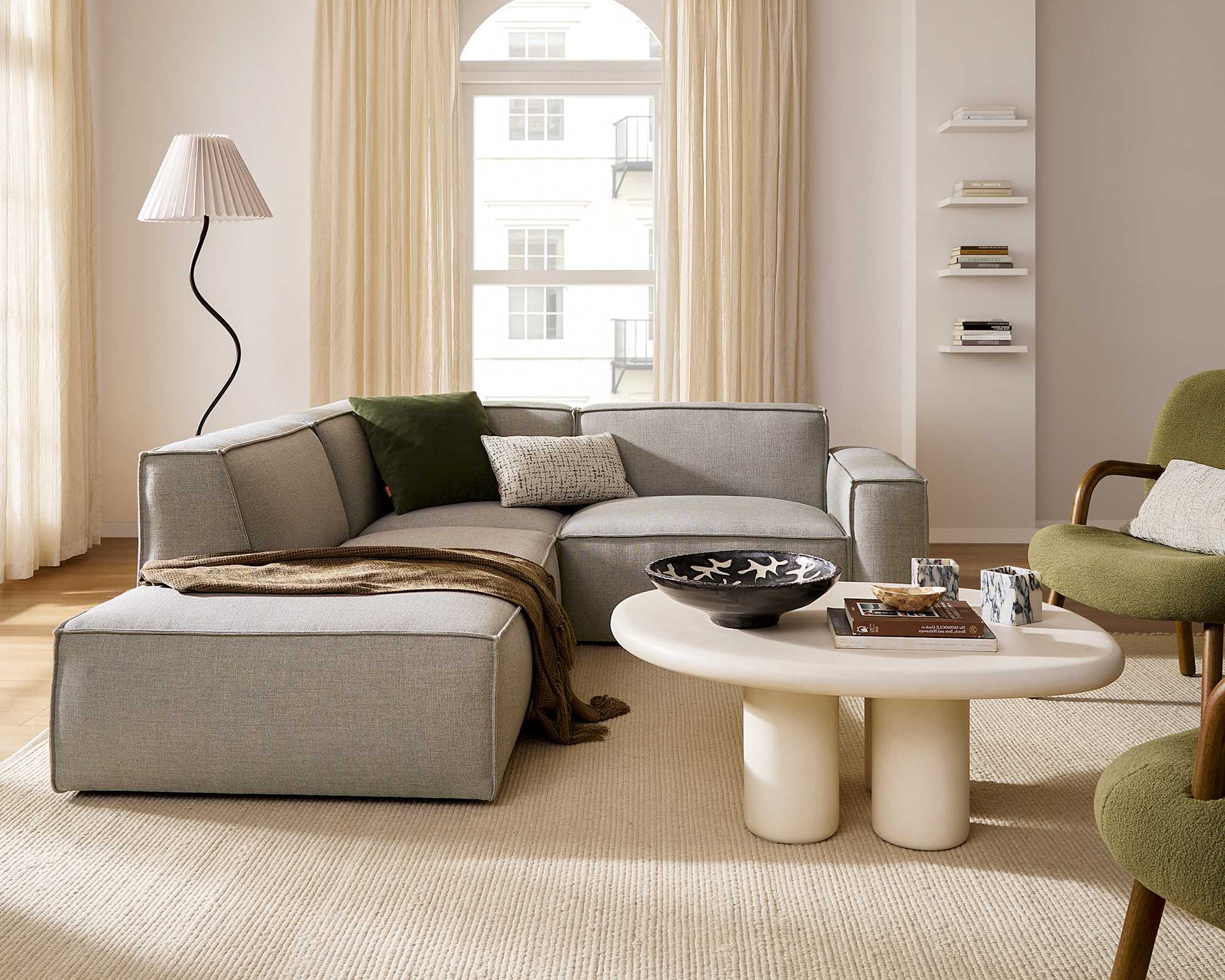 Jonathan Side Chaise Sectional Sofa Left Facing with Ottoman, (Performance Twill) Dove Grey lifestyle