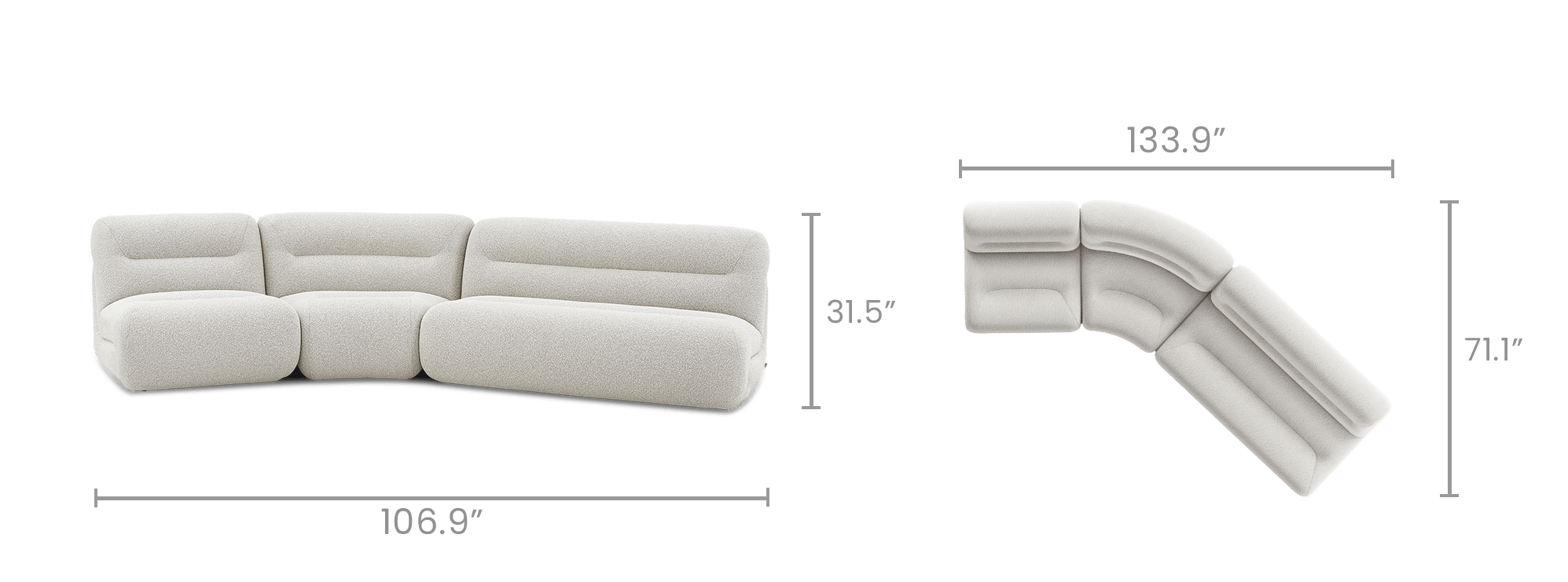 dimension of Tovi Performance Boucle Angled Chaise Sectional Sofa