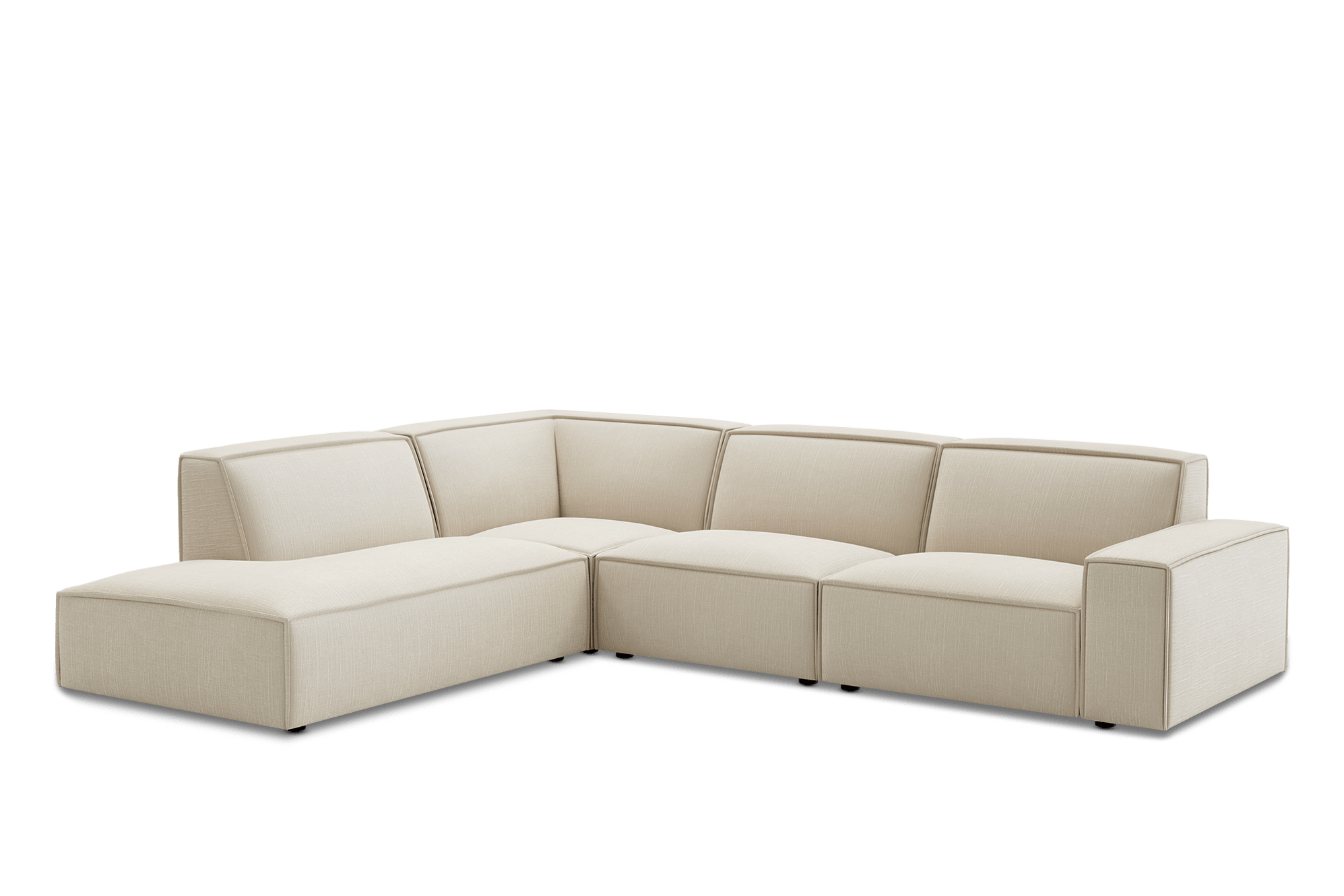 Jonathan Extended Side Chaise Sectional Sofa Left Facing Customised, (Washed Chenille) Cream