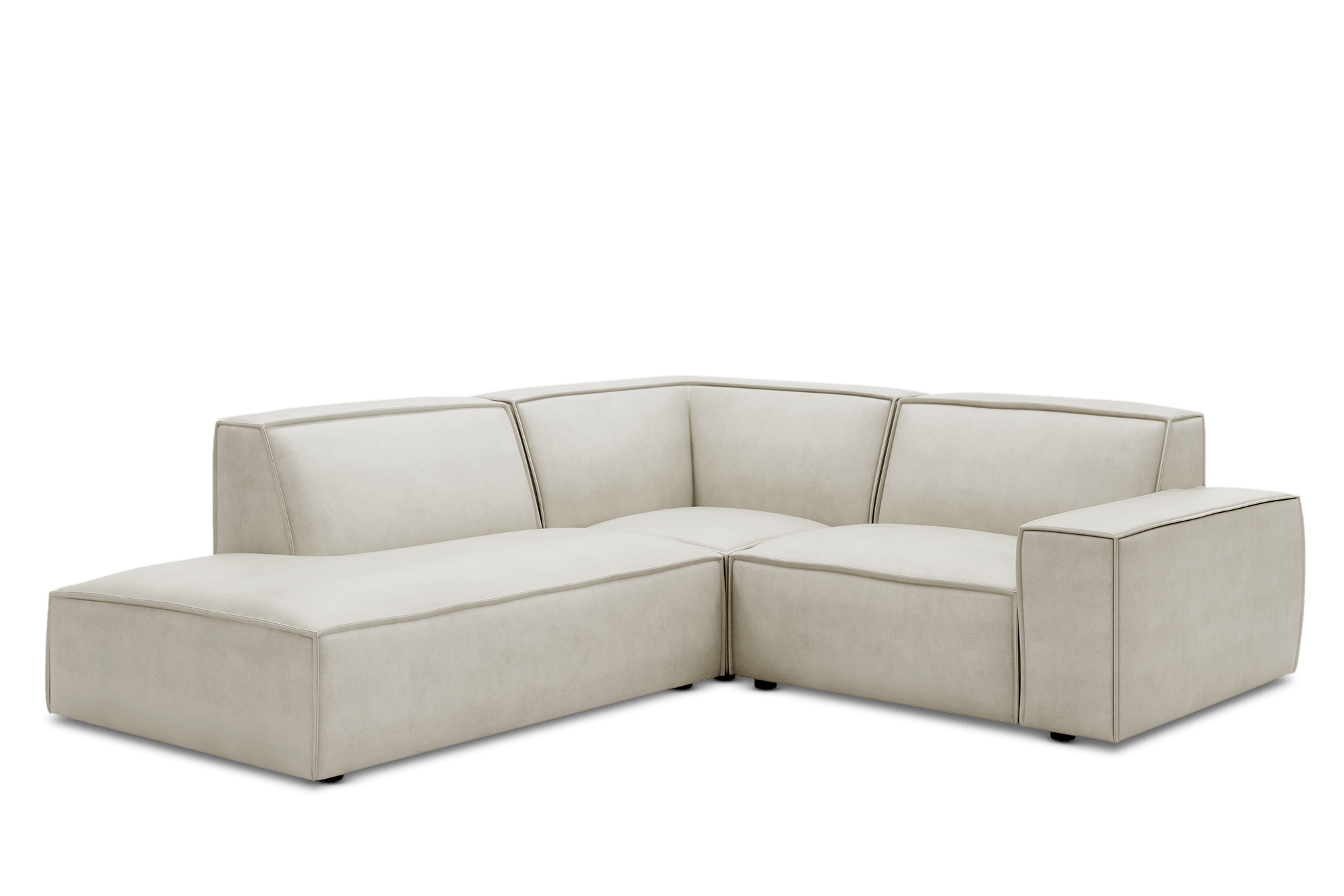 Jonathan Leather Side Chaise Sectional Sofa Left Facing Customised, (Marche) Ivory