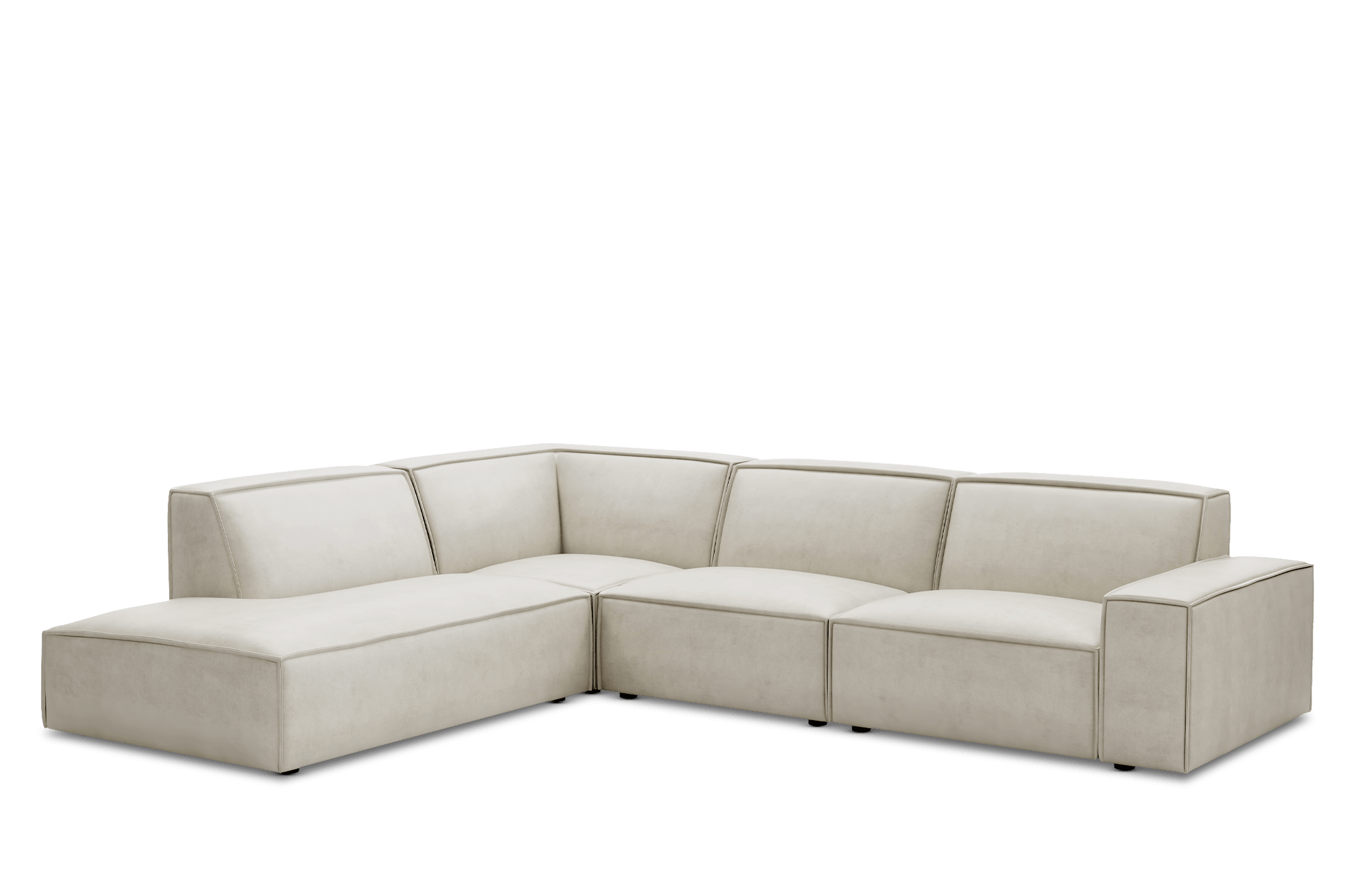 Jonathan Leather Extended Side Chaise Sectional Sofa Left Facing Customised, (Marche) Ivory