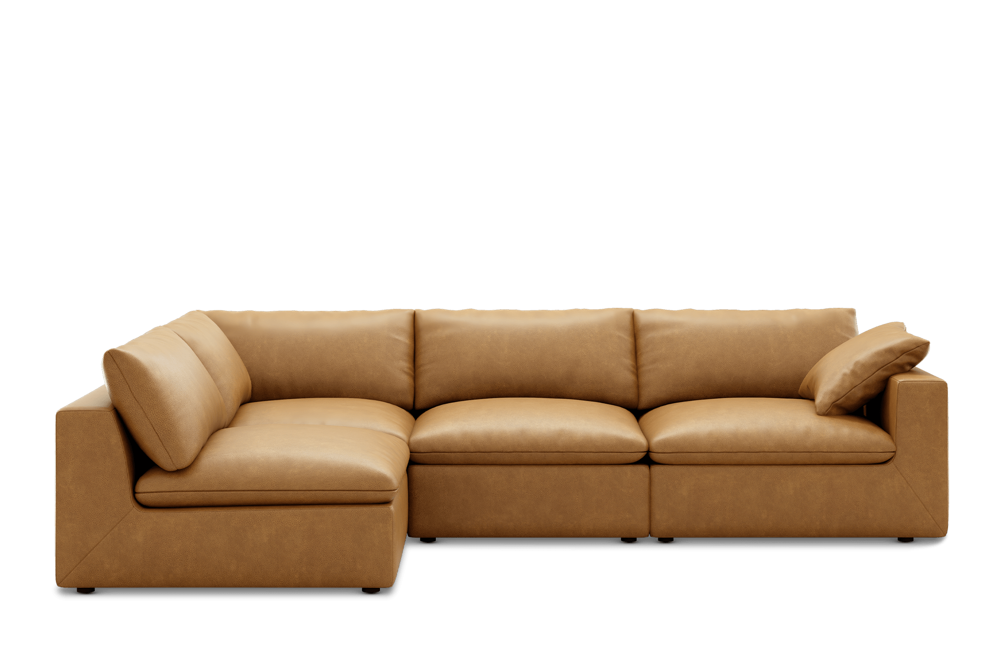Dawson Leather Chaise Sectional Sofa Left Facing Customised, (Lugano) Caramel
