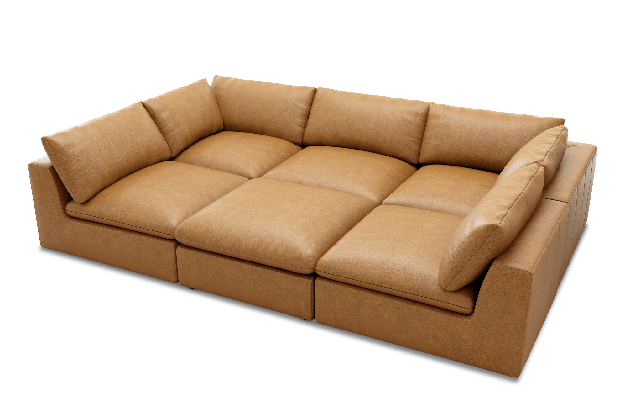 Dawson Leather Pit-Sectional Sofa Customised, (Lugano) Caramel