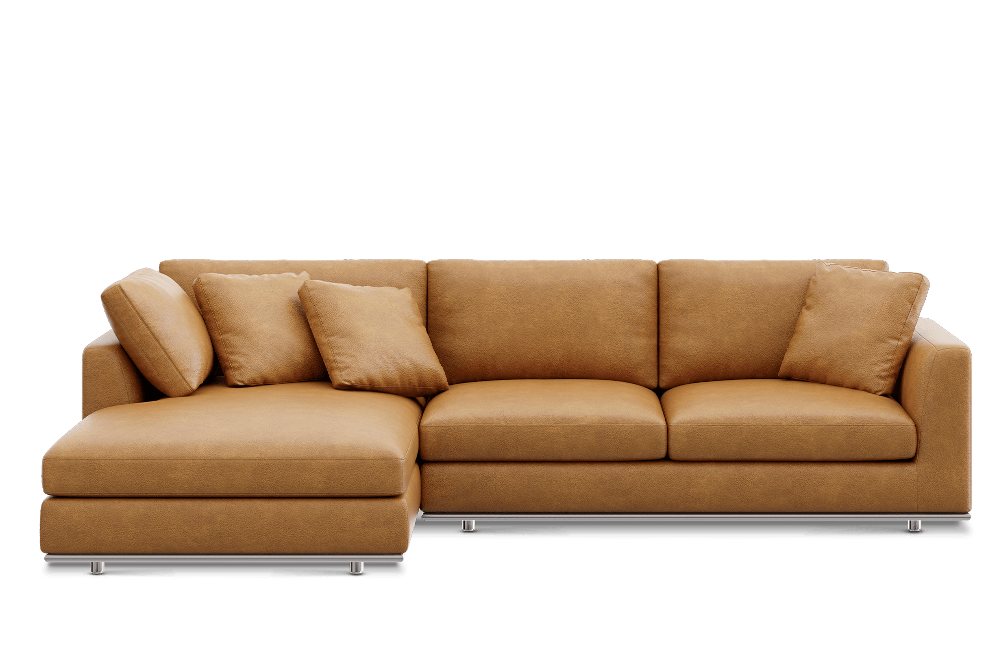 Hamilton Leather Chaise Sectional Sofa Left Facing Customised, (Lugano) Caramel