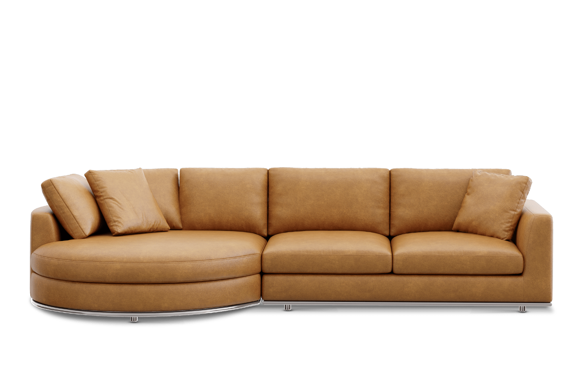 Hamilton Leather Round Chaise Sectional Sofa Left Facing Customised, (Lugano) Caramel