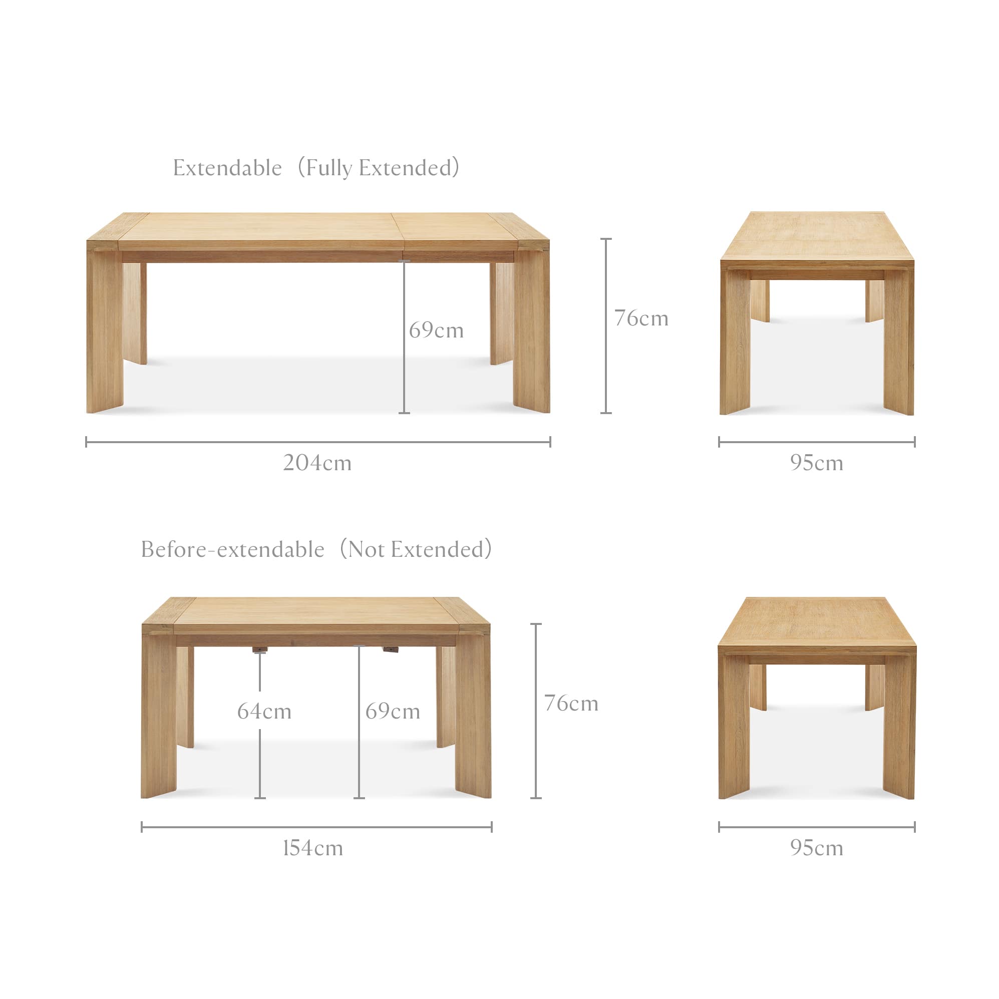 dimension of Casa Extendable Dining Table, 154-204cm