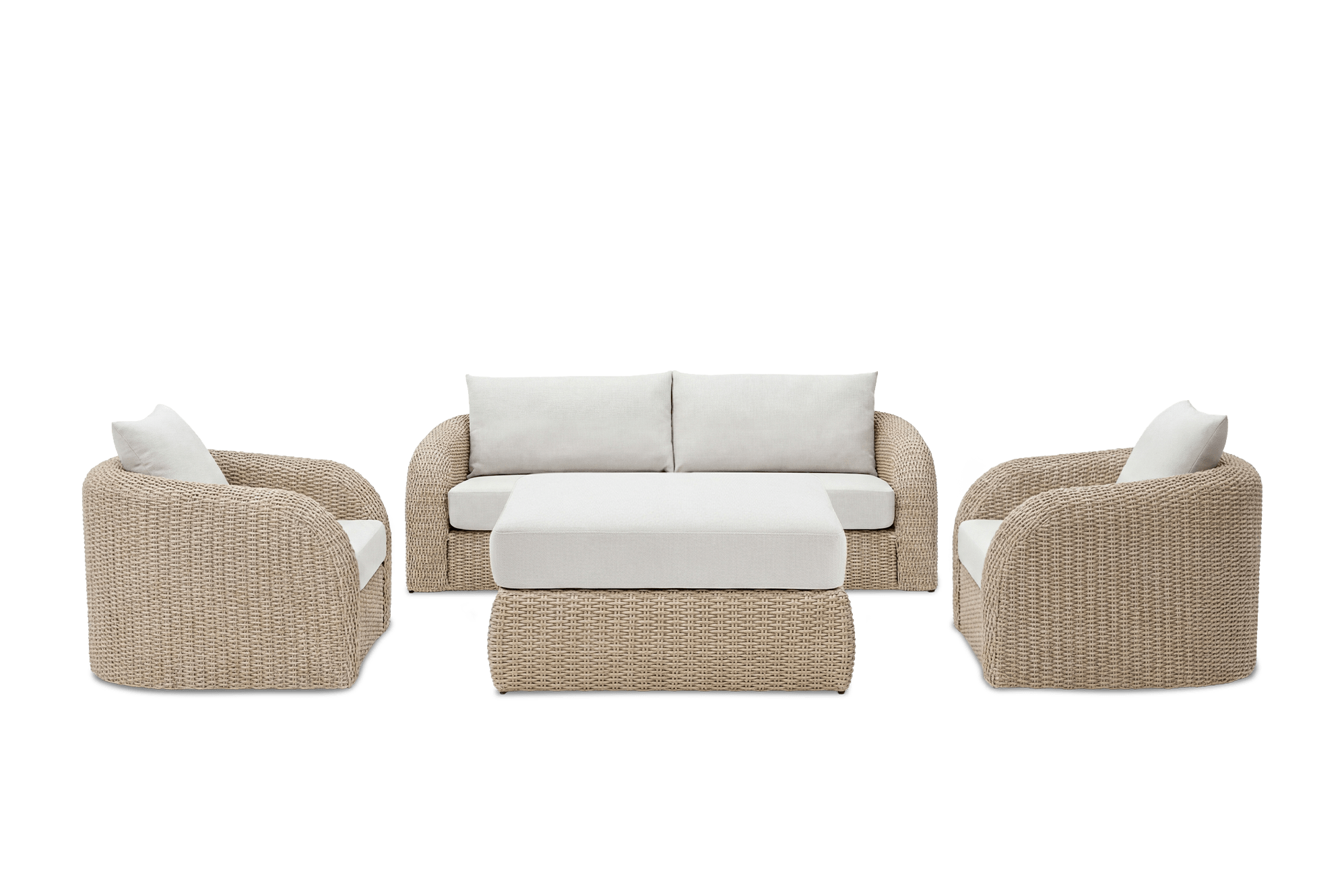 Lorna Outdoor 3 Seater Sofa, 2 Lounge Chairs & Coffee Table Set, (Ciel) Oat