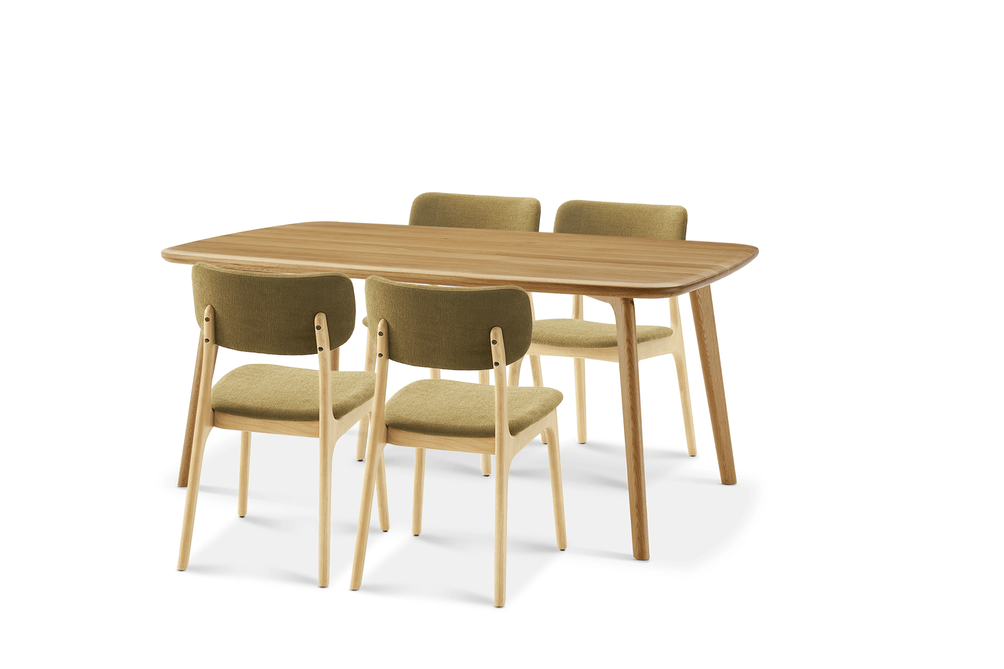 Vincent Dining Table 70.9" with 4 Brighton Dining Chairs, (Performance Melange Chenille) Olive (White Wash)