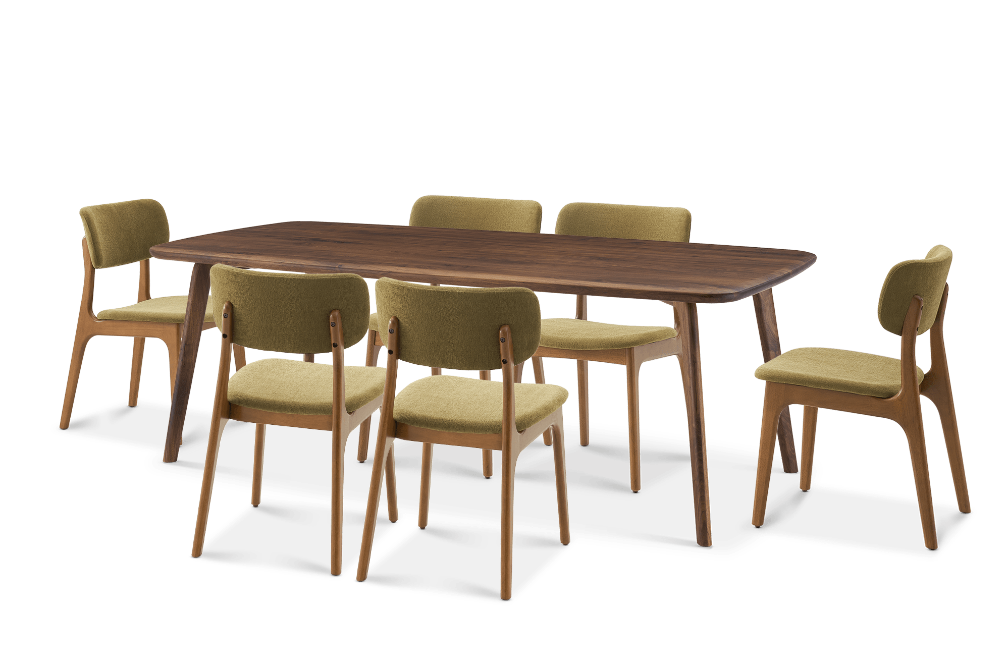 Vincent Dining Table 86.6" with 6 Brighton Dining Chairs, (Performance Anderson) Olive (Dark Walnut)