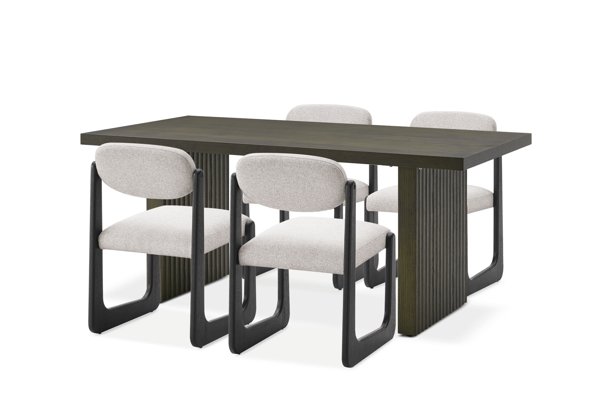 Sloane Dining Table 180cm with 4 Lira Dining Chairs, (Performance Hugo) Greige (Black)​