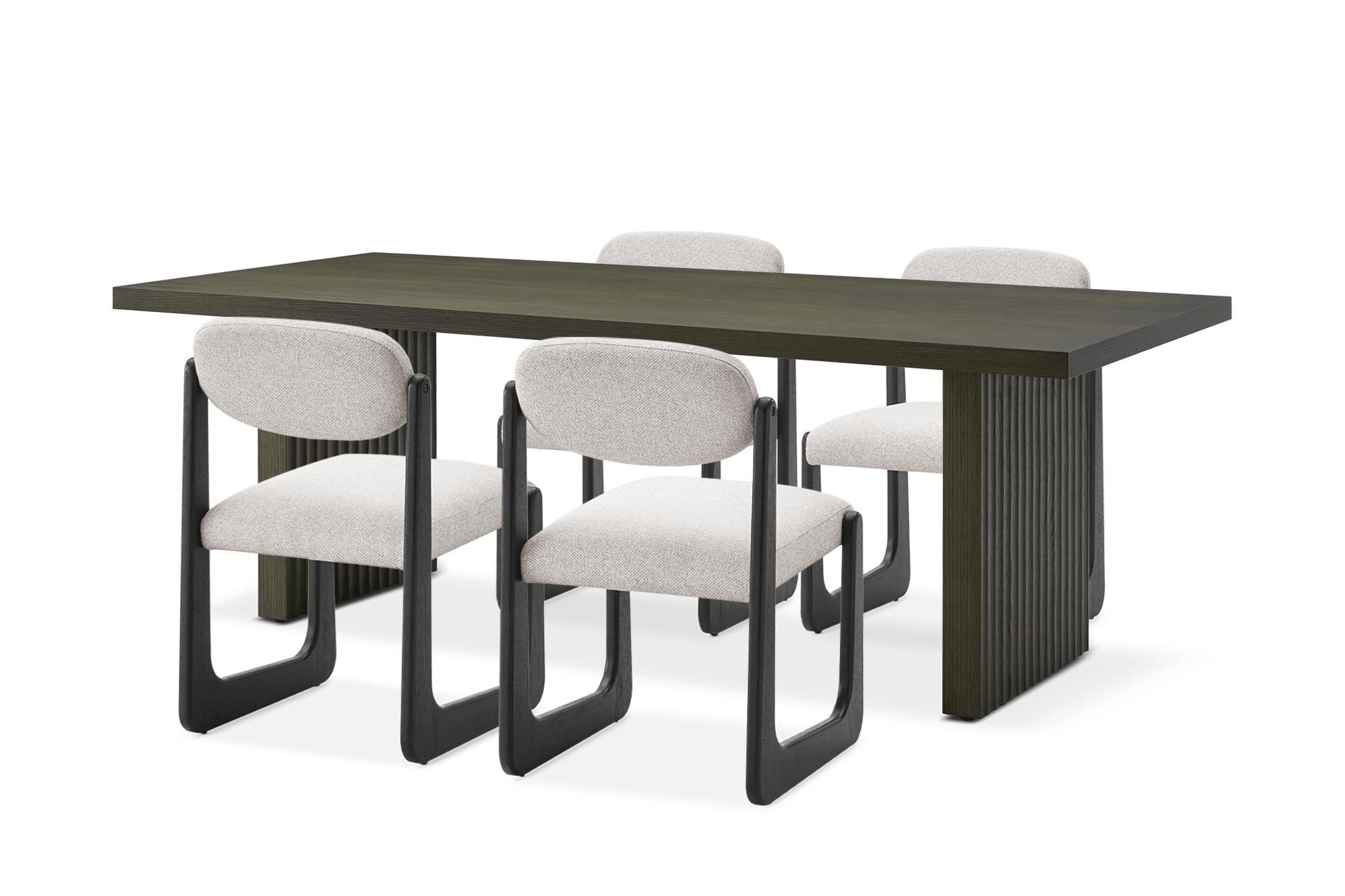Sloane Dining Table 88.6" with 4 Lira Dining Chairs, (Performance Hugo) Greige (Black)​