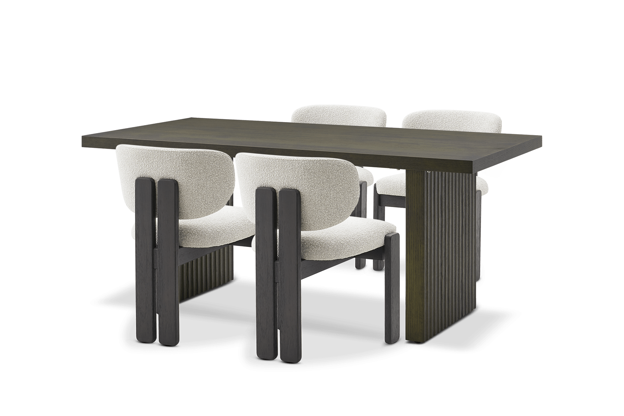 Sloane Dining Table 180cm with 4 Oslo Chairs, (Performance Infinity) White Quartz Boucle