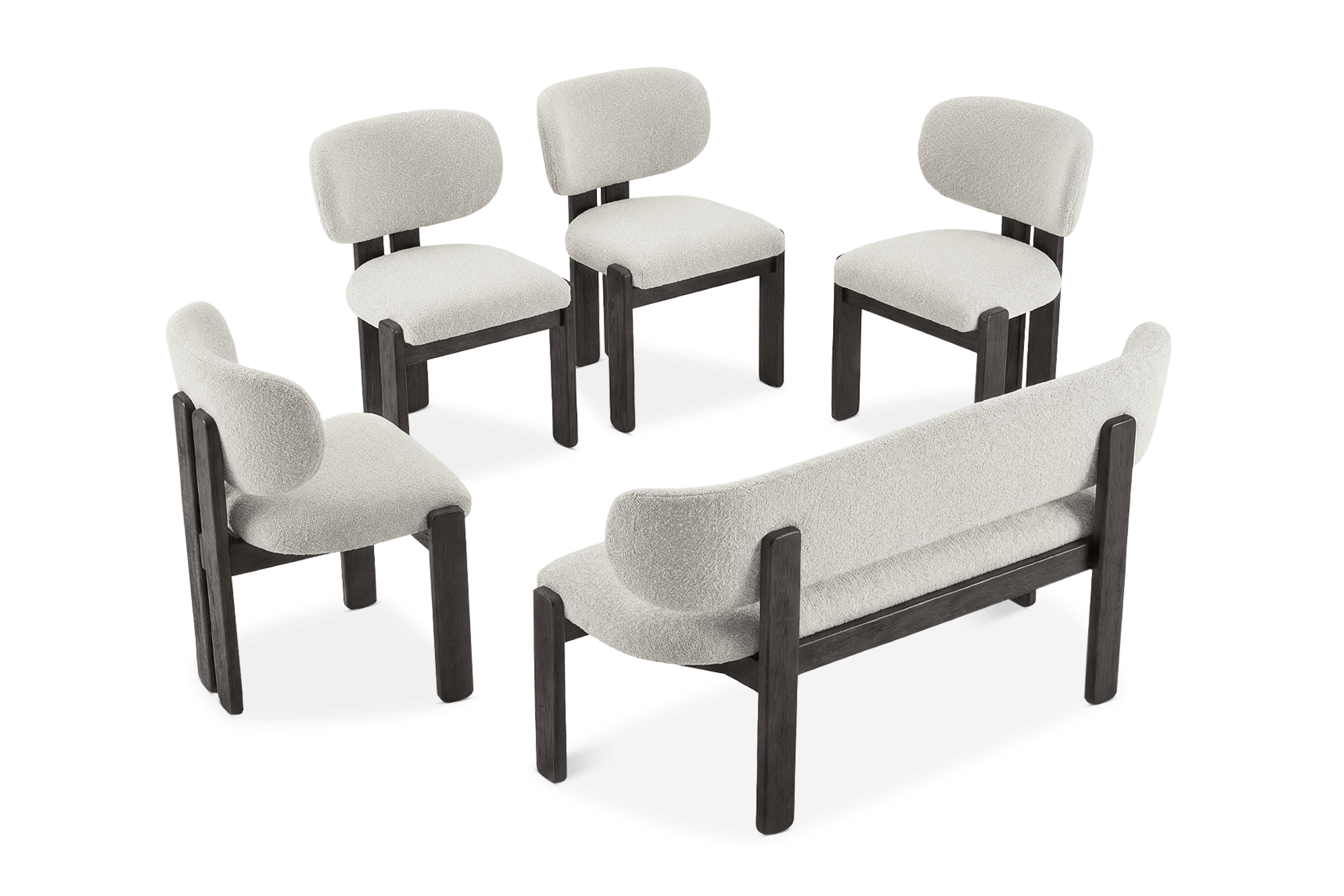 Oslo Bench 150cm with 4 Oslo Chairs, (Performance Infinity) White Quartz Boucle