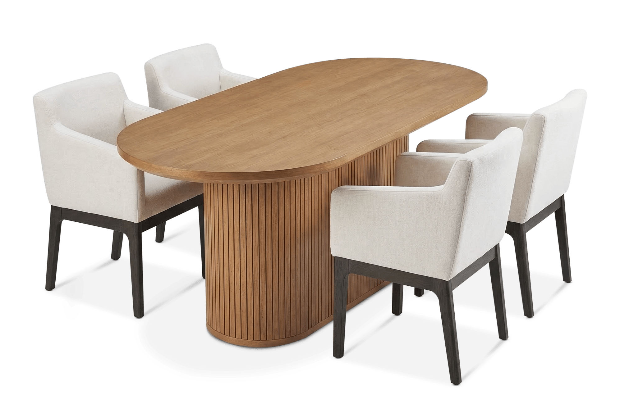 Harper Dining Table 180cm, Chestnut with 4 Elliot Dining Arm Chairs, (Performance Mixed-Yarn Chenille) Cream (Espresso)