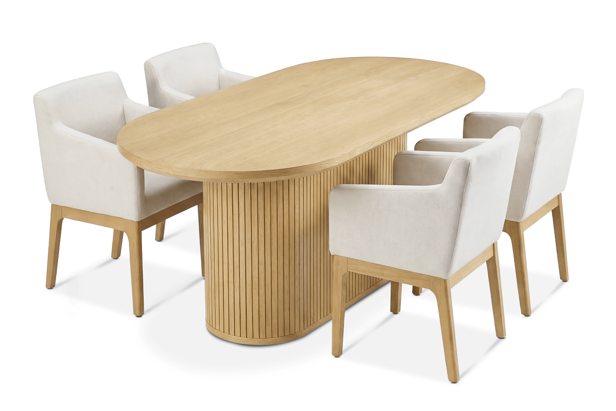 Harper Dining Table 180cm, Natural with 4 Elliot Dining Arm Chairs, (Performance Mixed-Yarn Chenille) Cream (Blonde Oak)