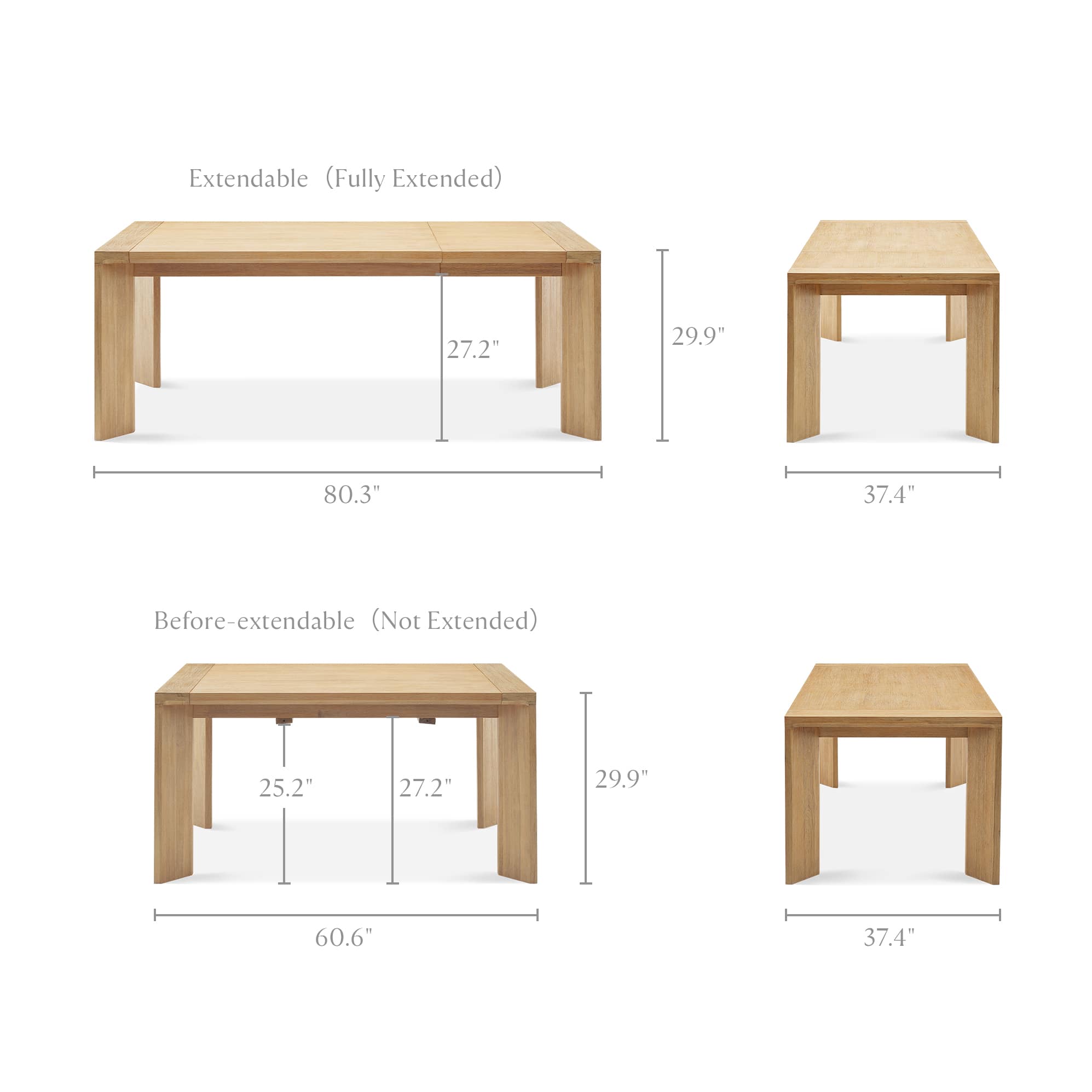dimension of Casa Extendable Dining Table,60.6"-80.3"