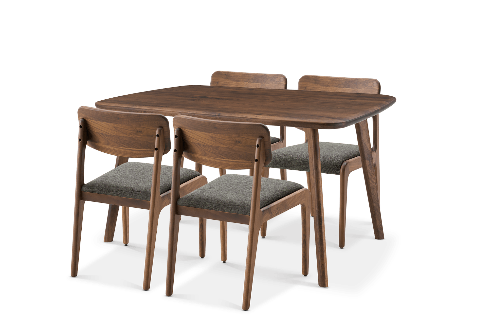 Vincent Dining Table 150cm with 4 Chairs Set Walnut, (Performance Twill) Dark Grey