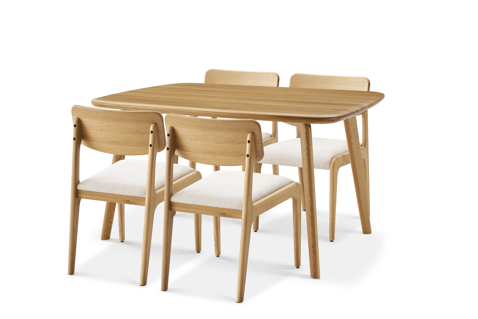 Vincent Dining Table 59.1" with 4 Chairs Set Oak, (Performance Twill) Creamy White