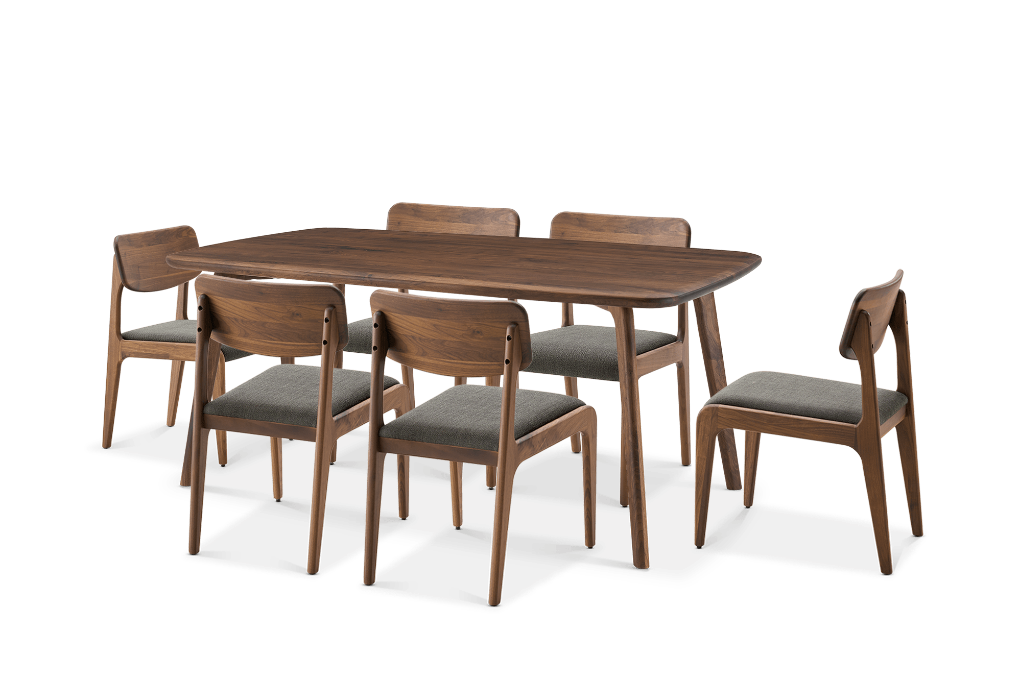 Vincent Dining Table 70.9" with 6 Chairs Set Walnut, (Performance Twill) Slate