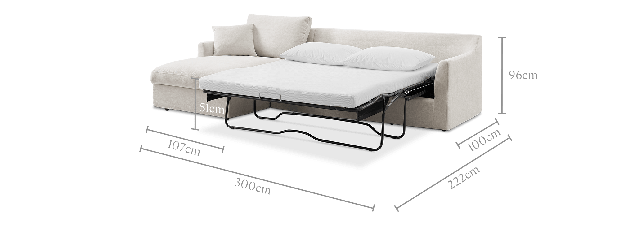 dimension of Agnes Chaise Sectional Sofa Bed