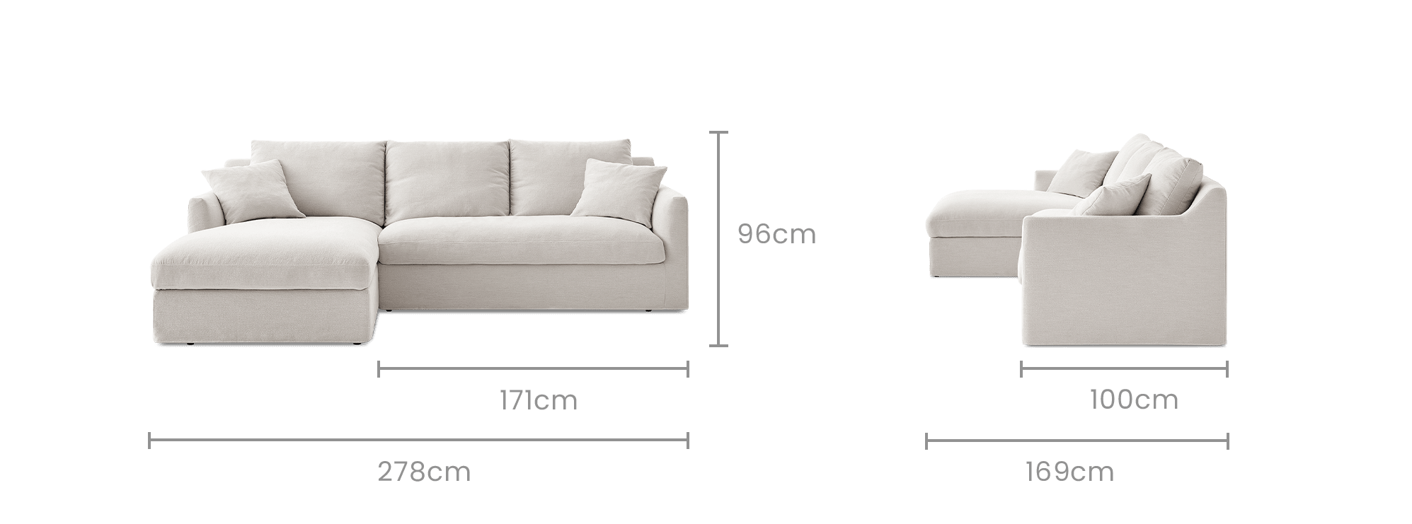 dimension of Agnes Slipcover Storage Chaise Sectional Sofa