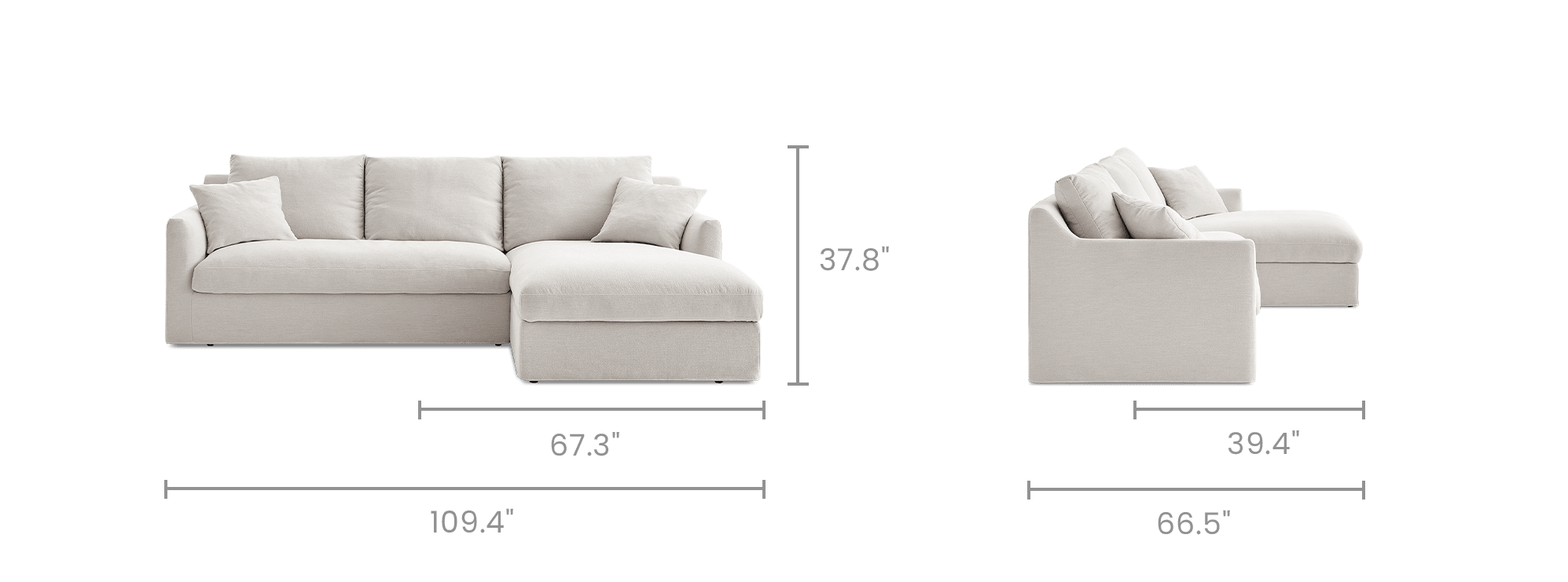 dimension of Agnes Slipcover Storage Chaise Sectional Sofa