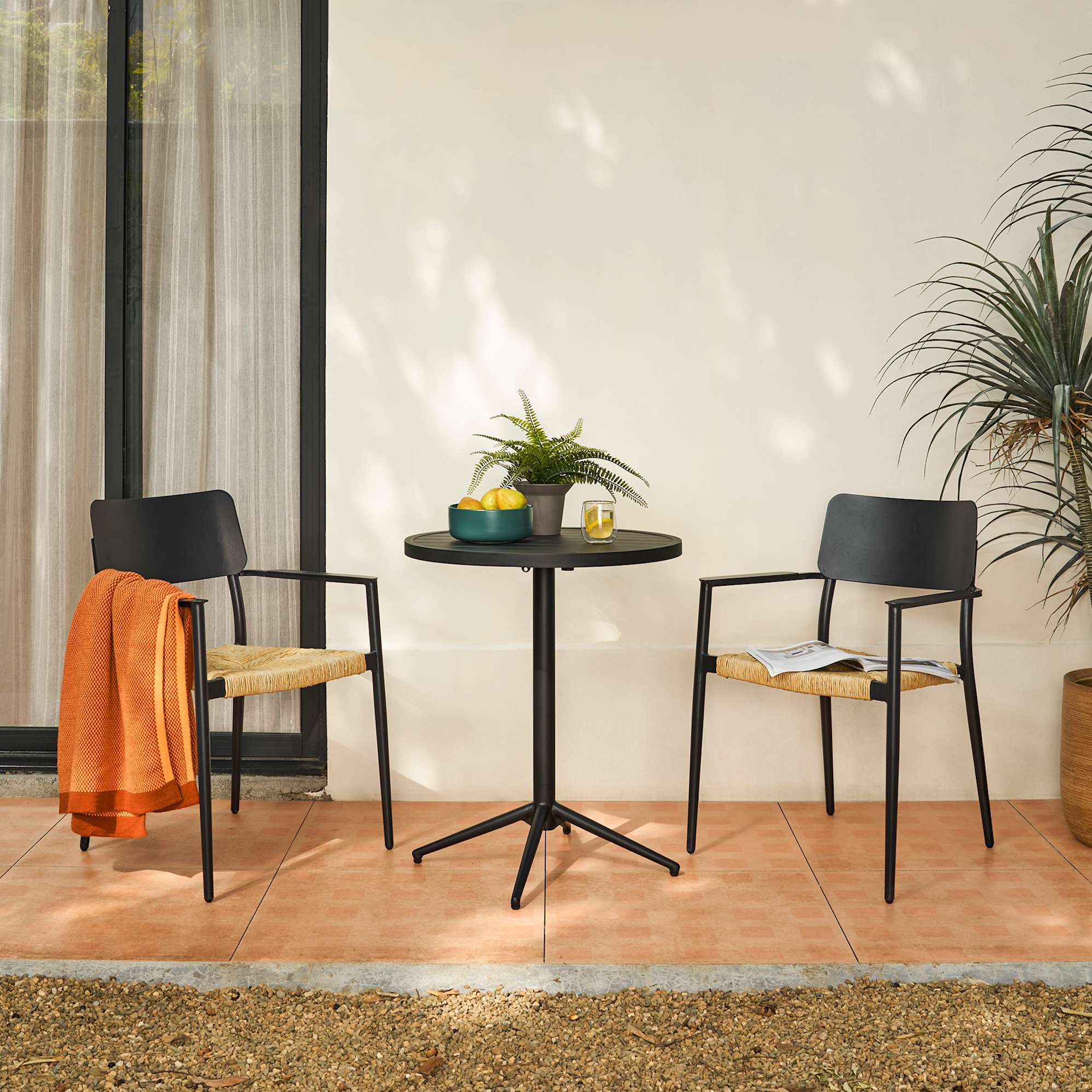 Bistro Round Foldable Table with 2 Newport Chairs Set