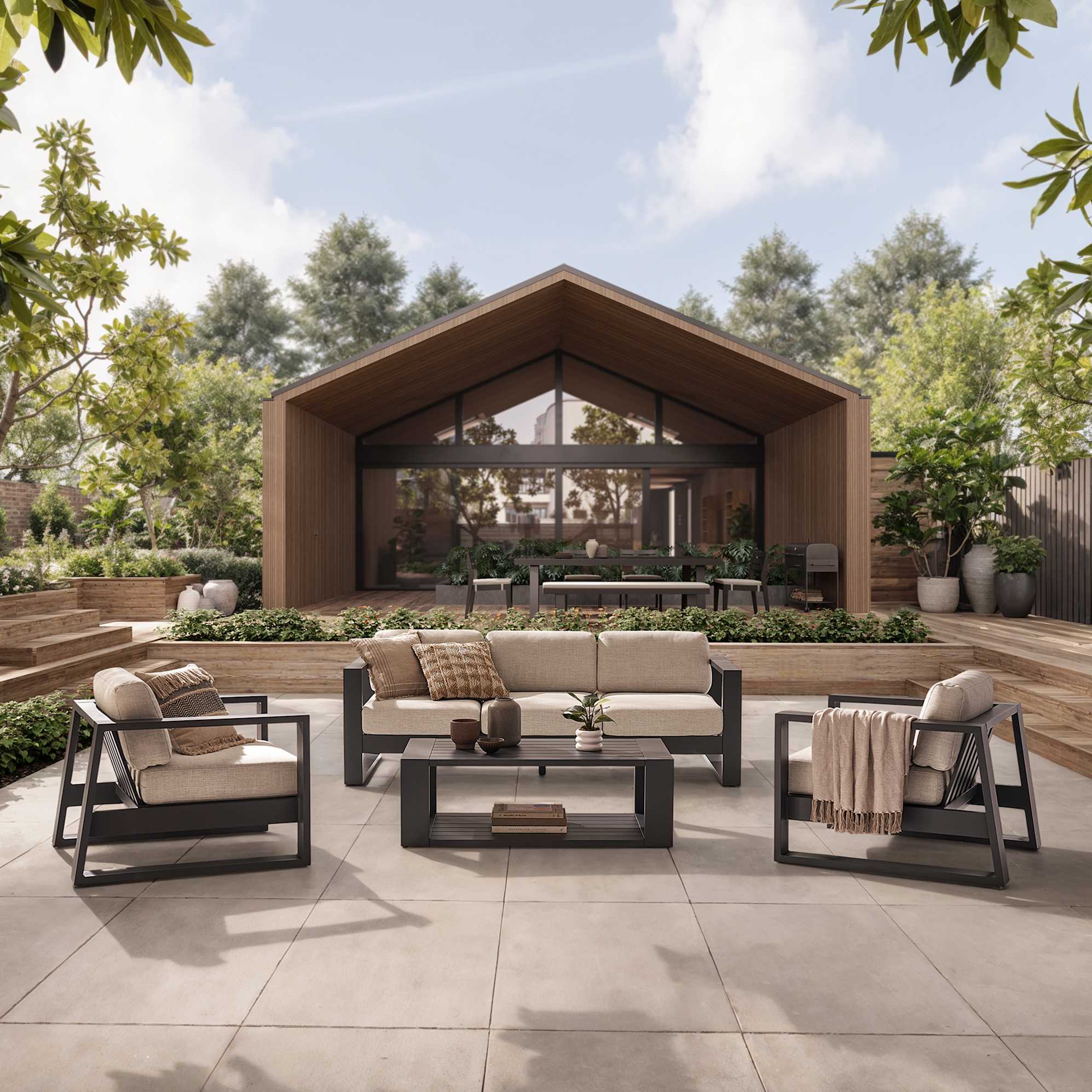 Rio Outdoor Sofa, 2 Lounge Chairs & Table Set