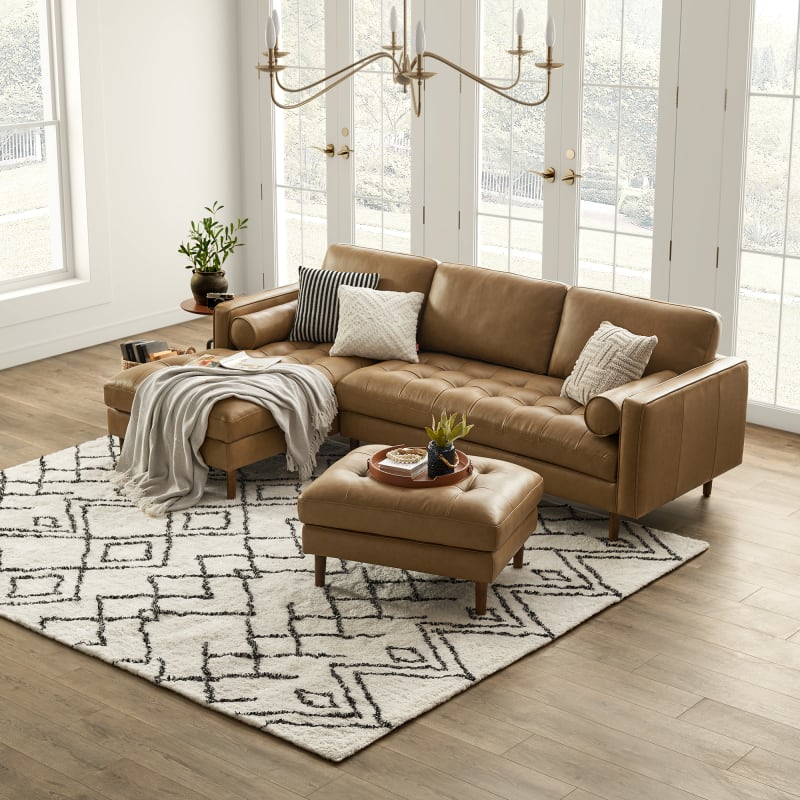 Claypool leather sofa and chaise top