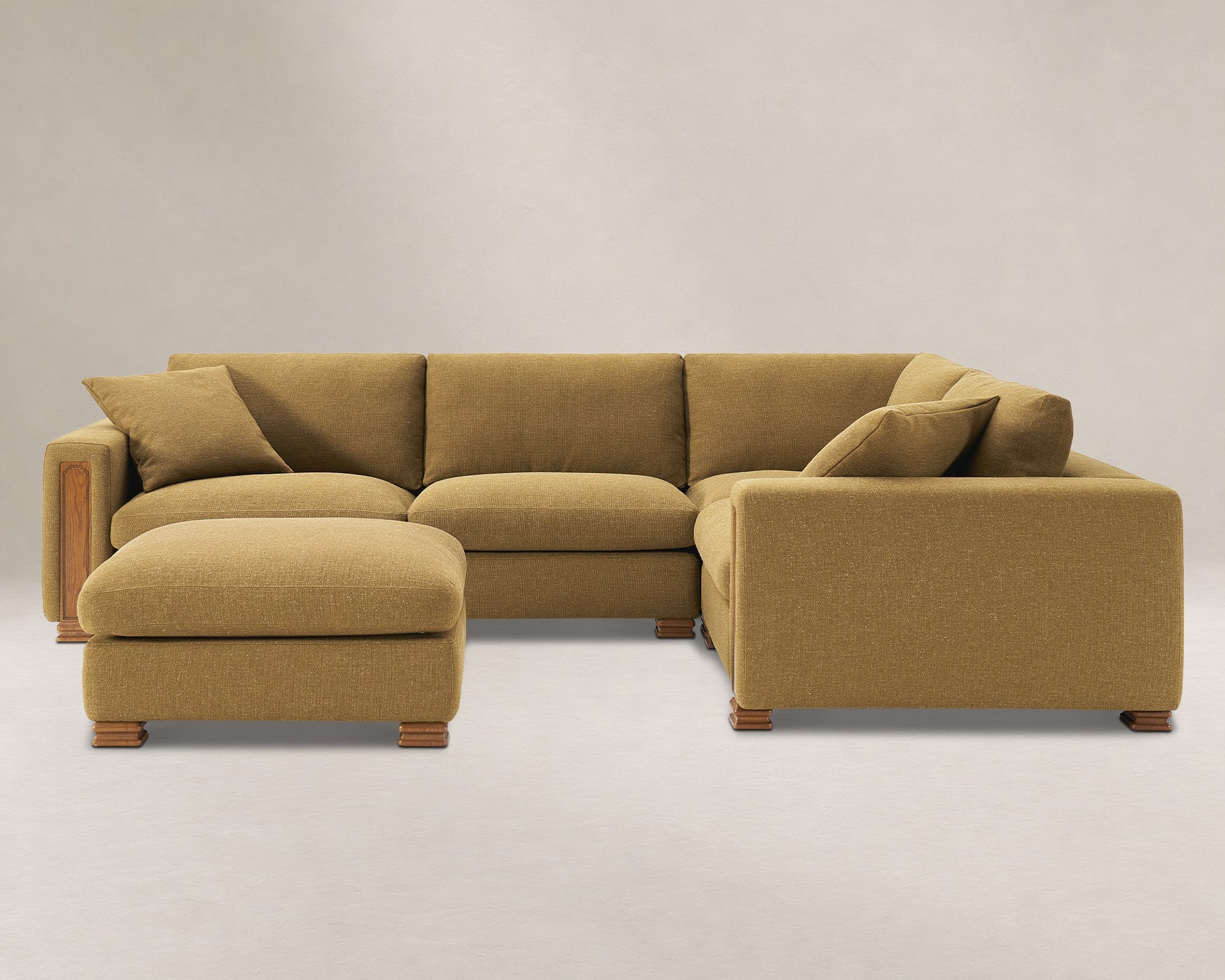 Tan France Kagan 4-Piece Chaise Sectional Sofa with Ottoman 3