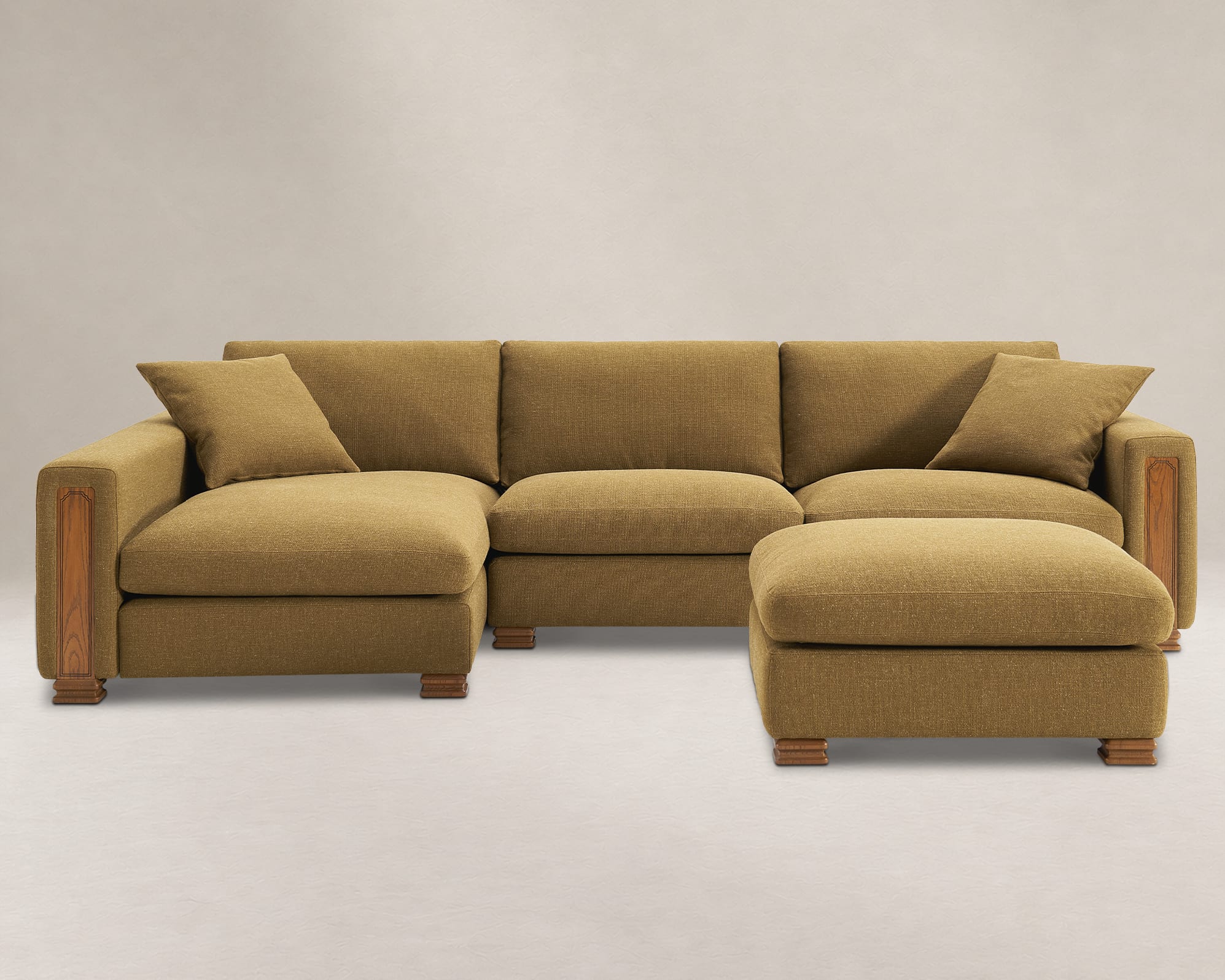 Tan France Kagan 3-Piece Chaise Sectional Sofa with Ottoman 2