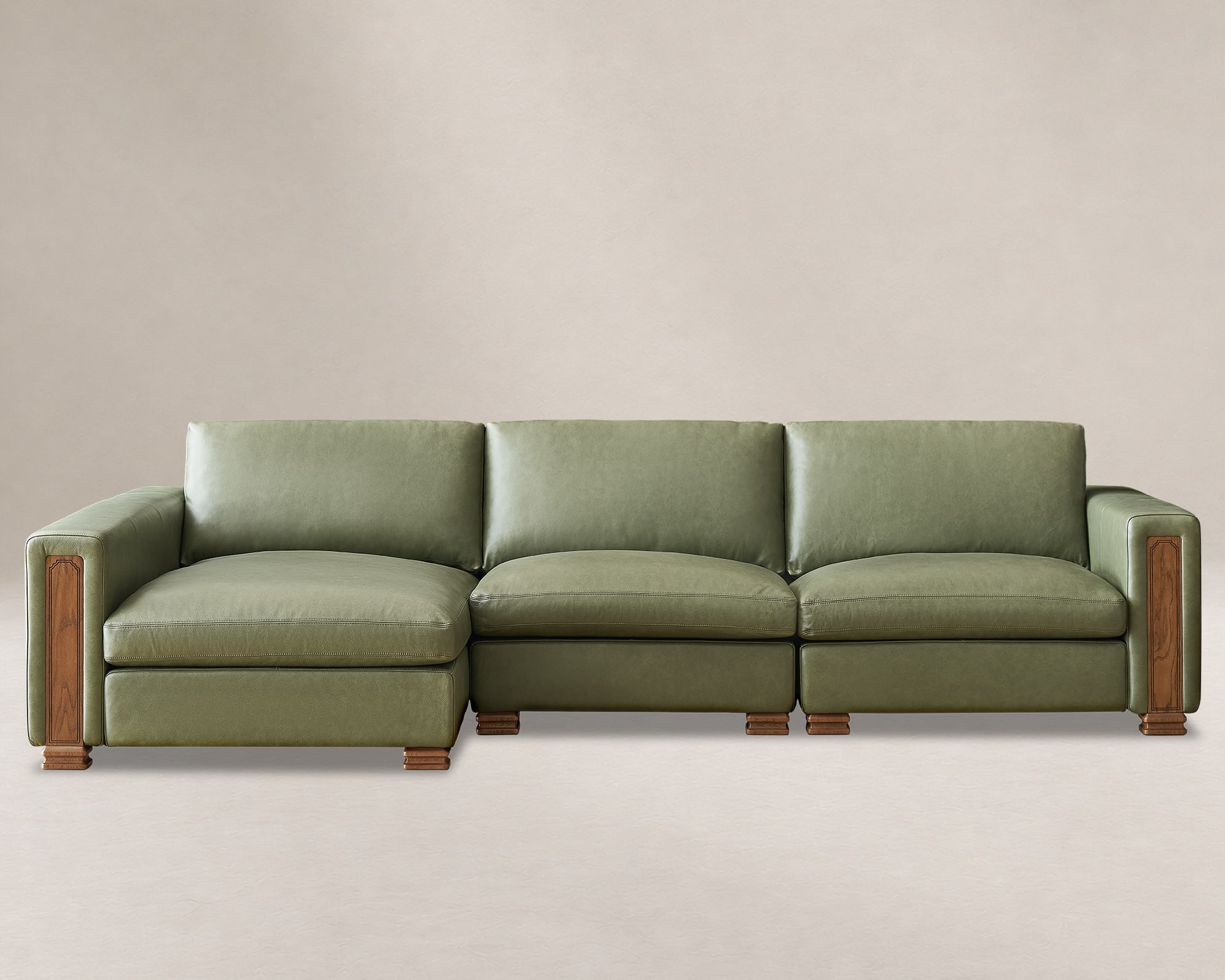 Tan France Kagan Leather 3-Piece Chaise Sectional Sofa 3