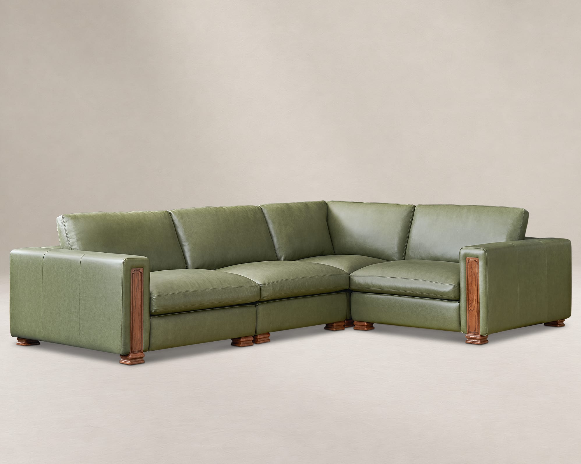 Tan France Kagan Leather 4-Piece Chaise Sectional Couch 4