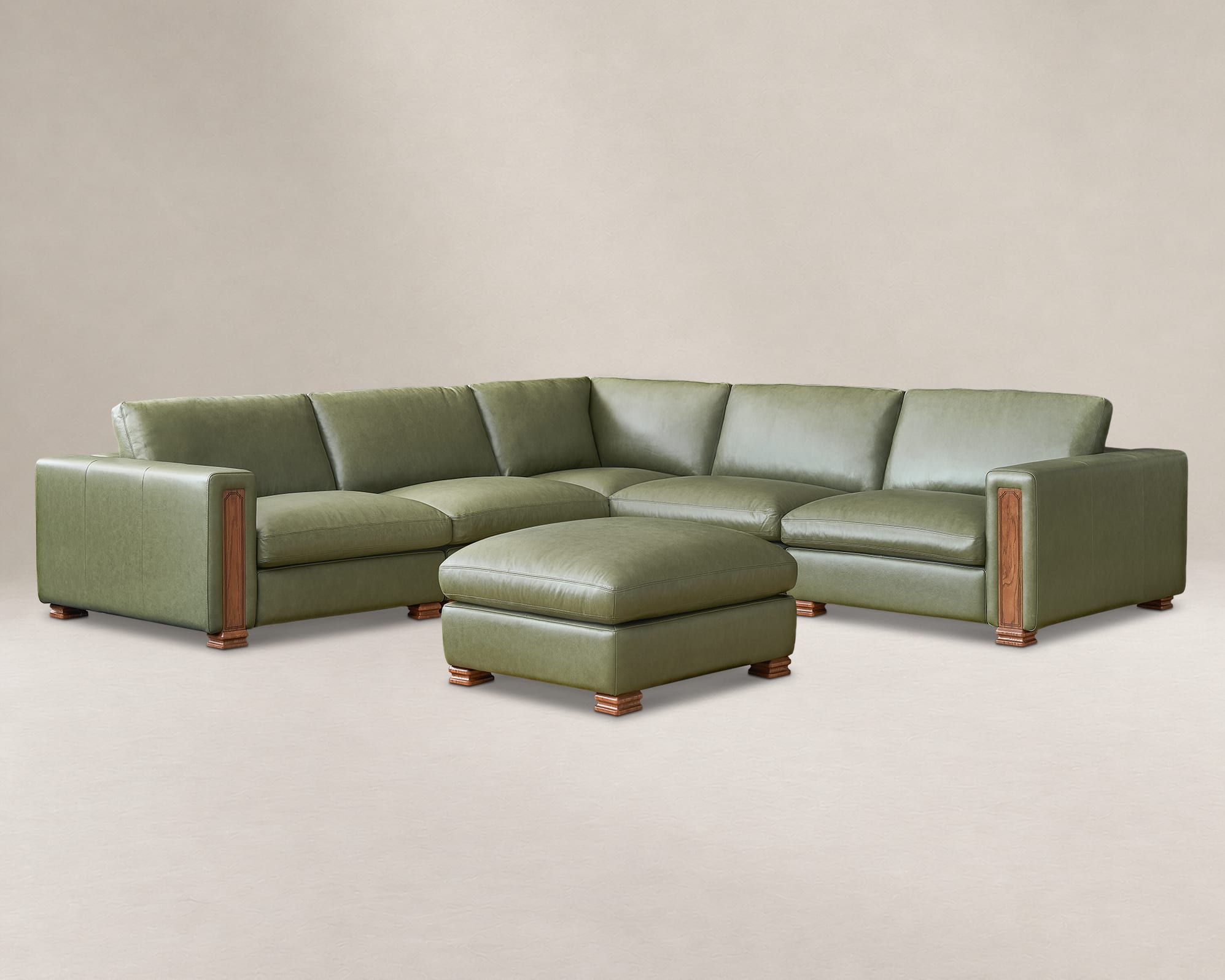 Tan France Kagan Leather 5-Piece L-Shape Sectional Sofa with Ottoman 3