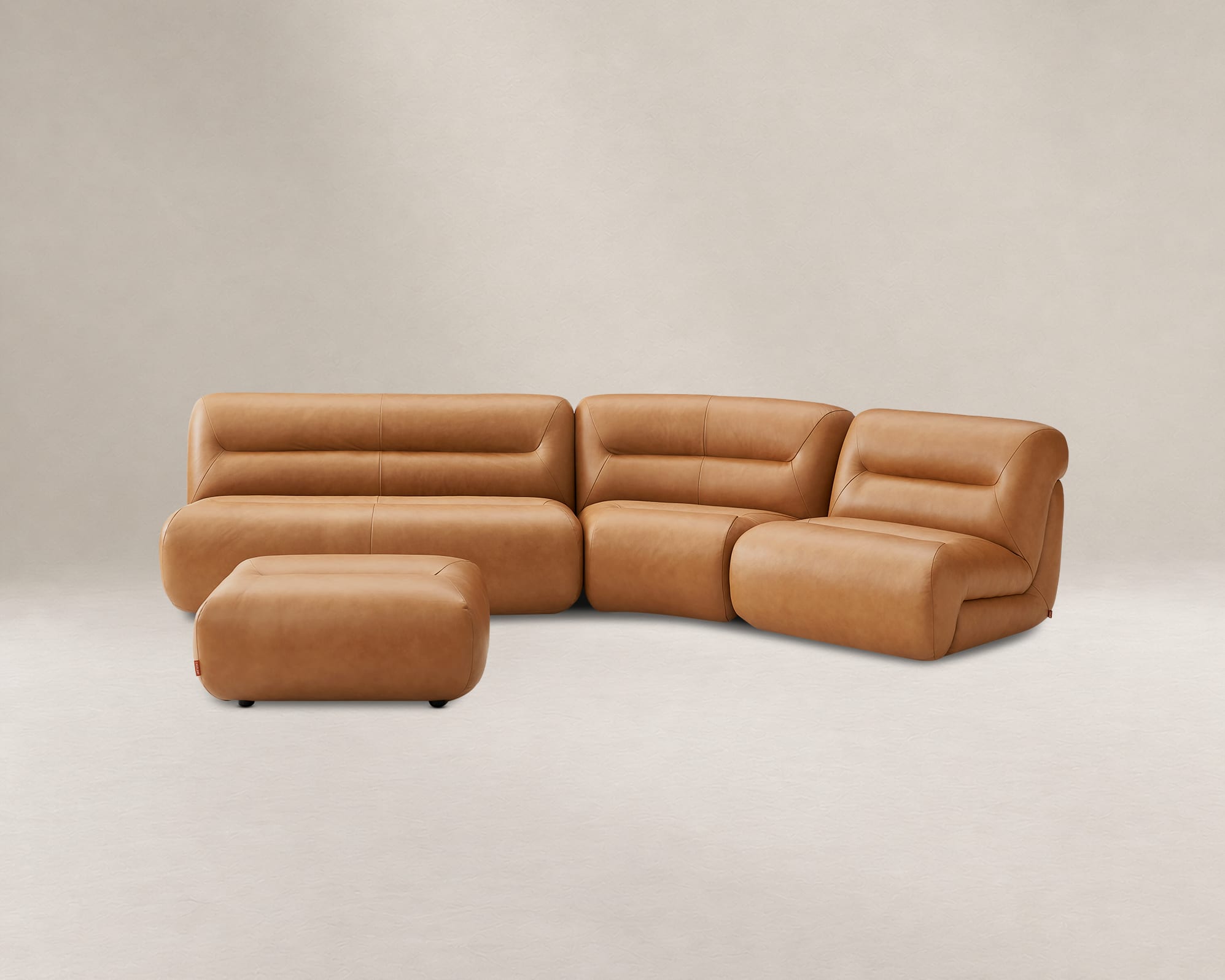 Tovi Leather Angled Chaise Sofa with Footstool 2