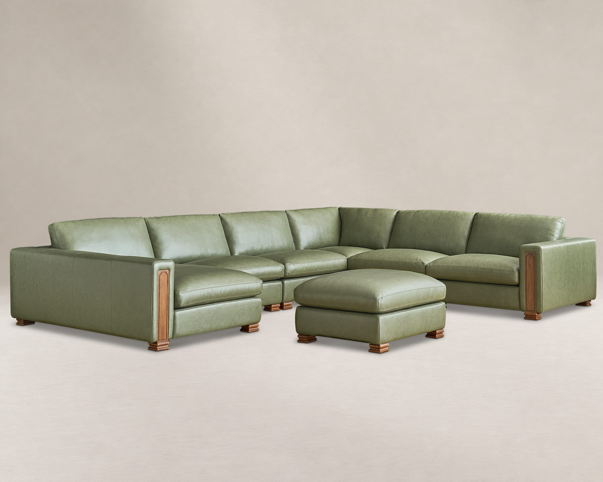 Tan France Kagan Leather 6-Piece L-Shape Sectional Sofa with Chaise & Ottoman  3