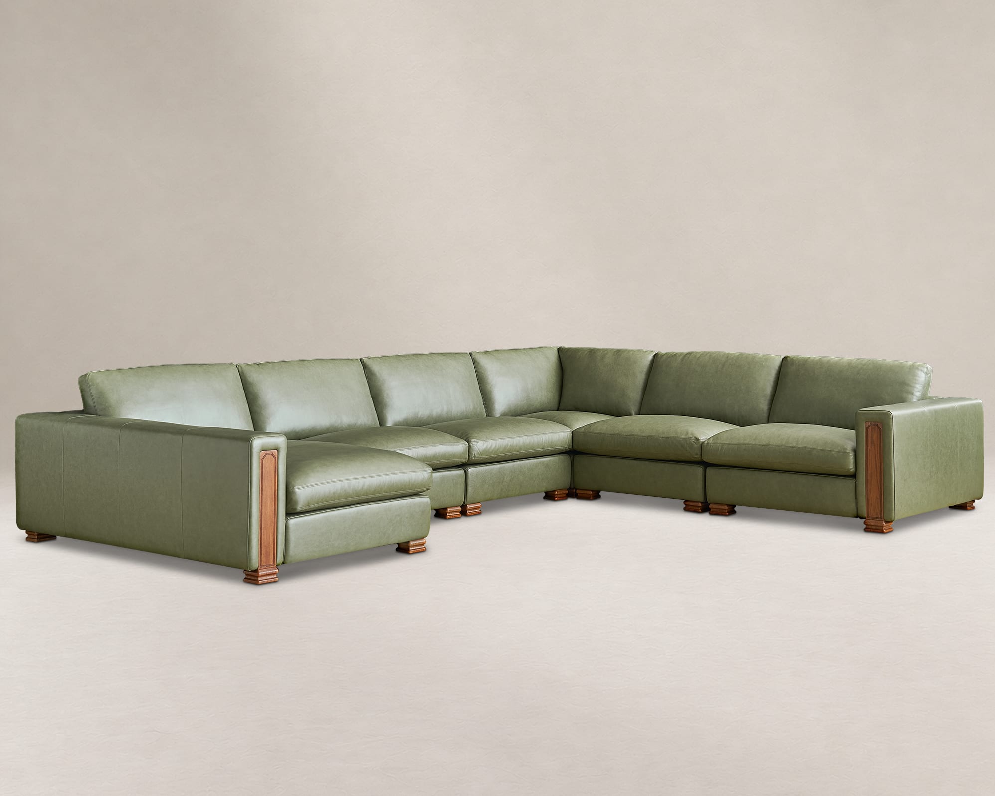 Tan France Kagan Leather 6-Piece L-Shape Sectional Couch with Chaise 4