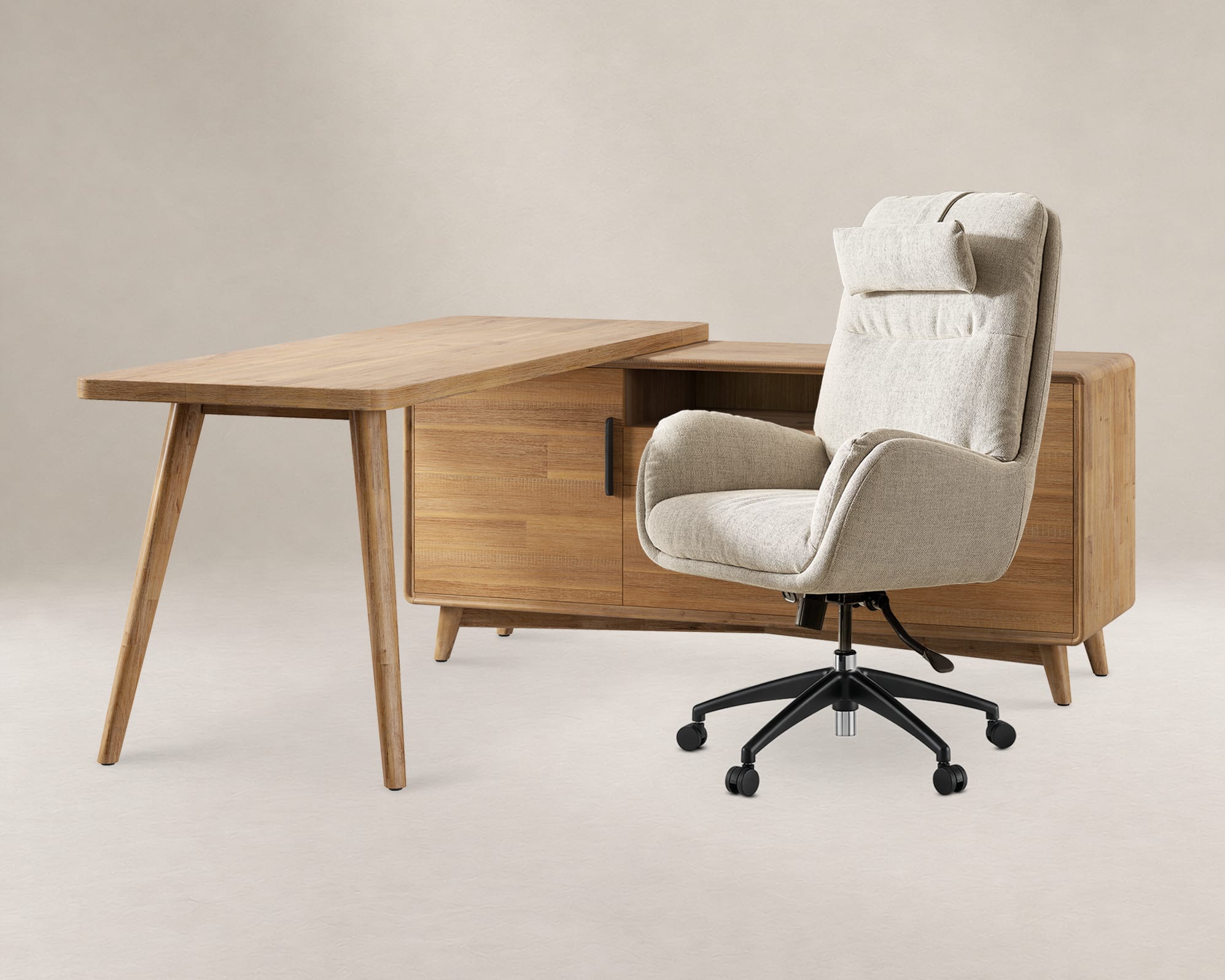 Seb L-Shaped Desk with Leon Office Chair 0