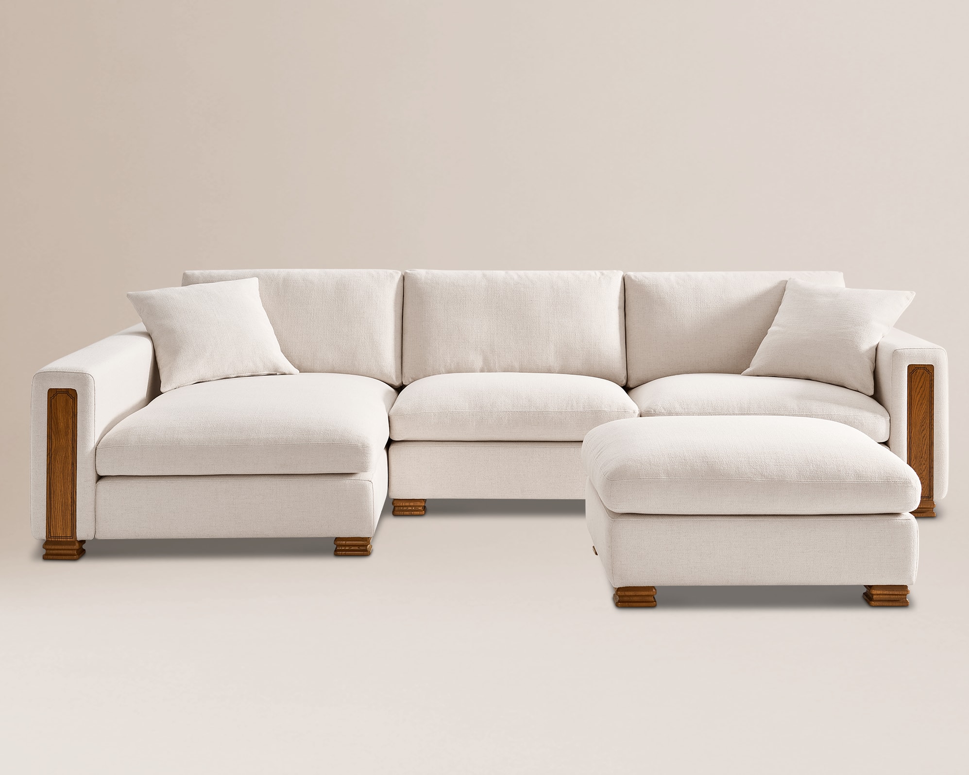 Tan France Kagan 3-Piece Chaise Sofa with Footstool 2