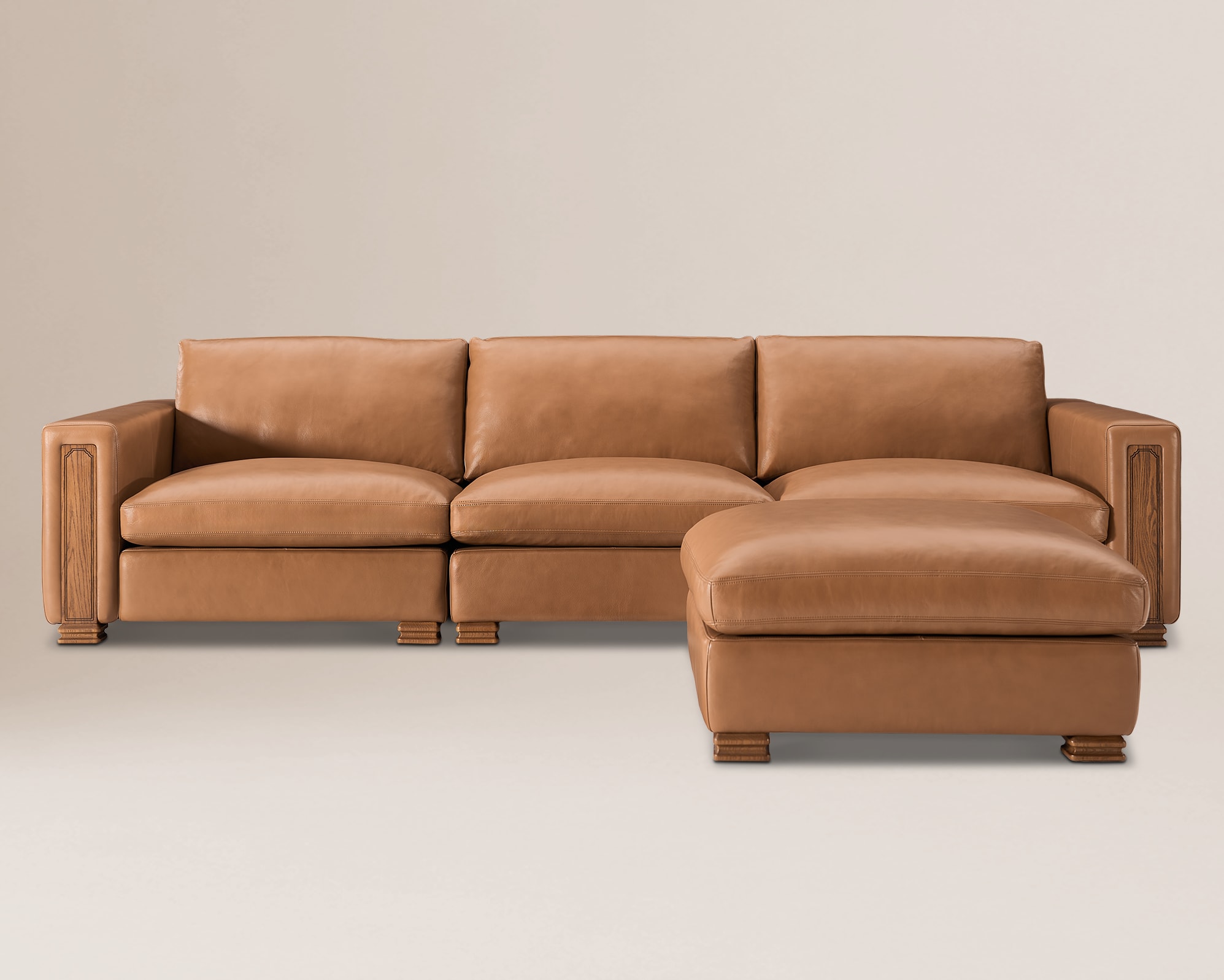 Tan France Kagan Leather Extended 3 Seater Sofa with Footstool 2