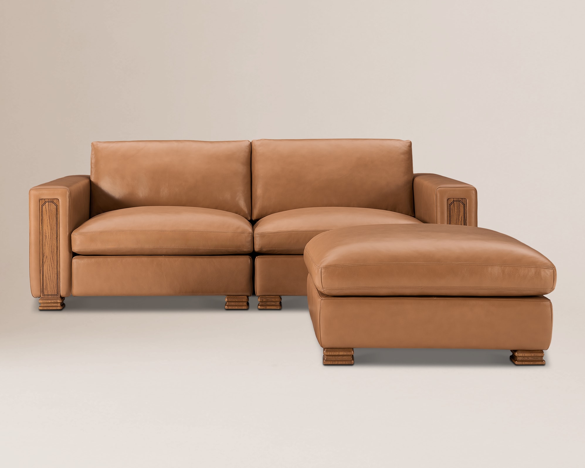 Tan France Kagan Leather 3 Seater Sofa with Footstool 2