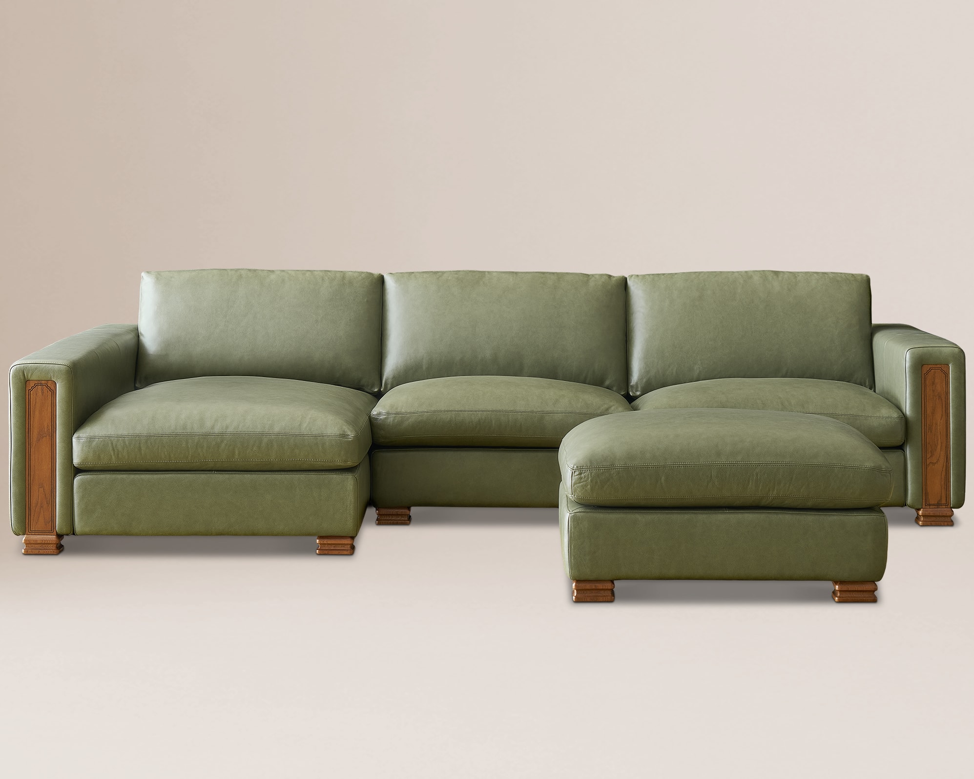 Tan France Kagan Leather 3-Piece Chaise Sectional Sofa with Ottoman 3