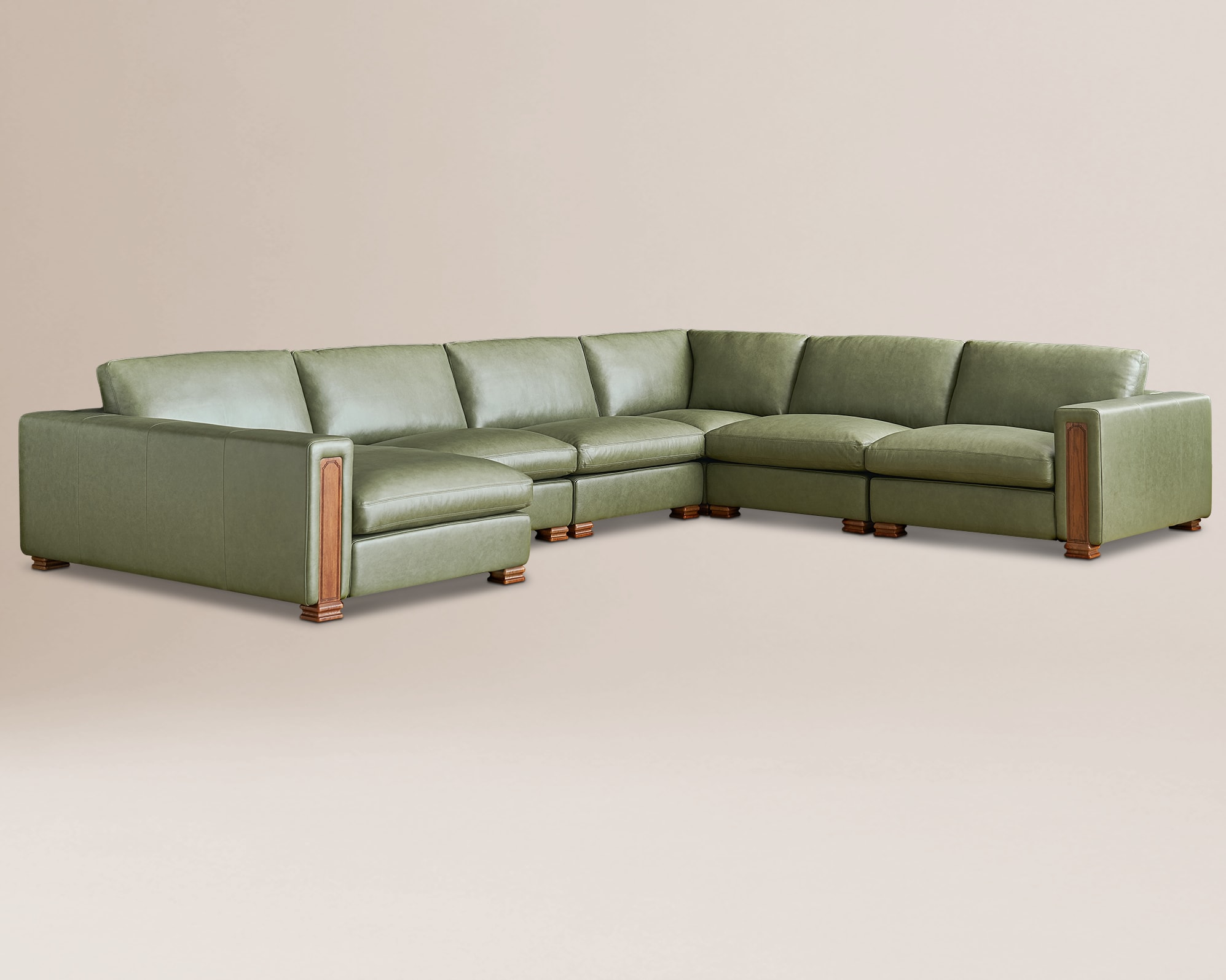 Tan France Kagan Leather 6-Piece L-Shape Sectional Sofa with Chaise 4