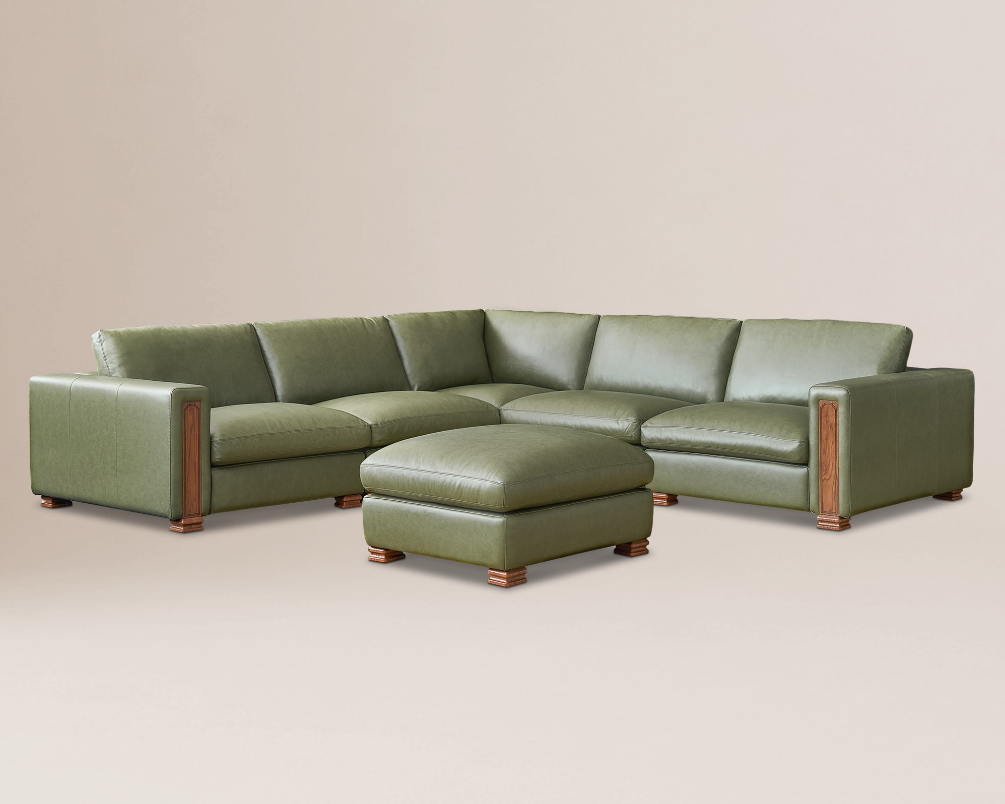 Tan France Kagan Leather 5-Piece L-Shaped Sofa with Footstool 3