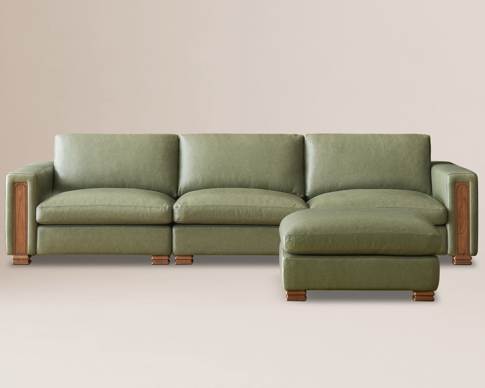 Tan France Kagan Leather Extended 3 Seater Sofa with Footstool 3