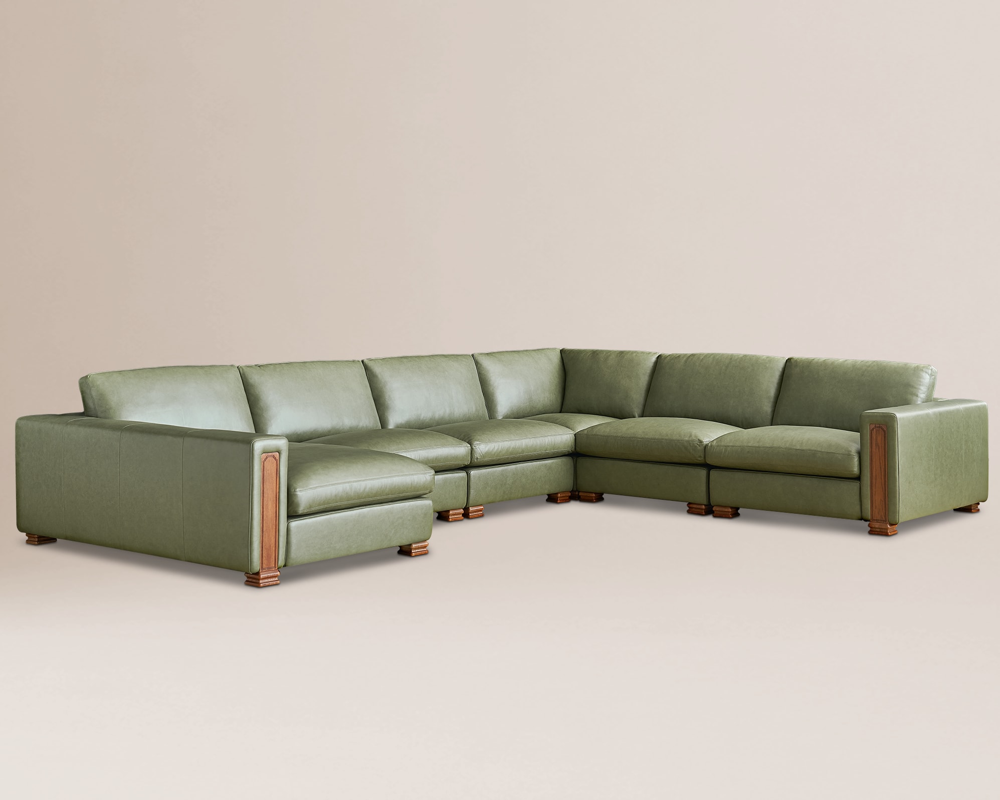 Tan France Kagan Leather 6-Piece L-Shape Sectional Sofa with Chaise 4
