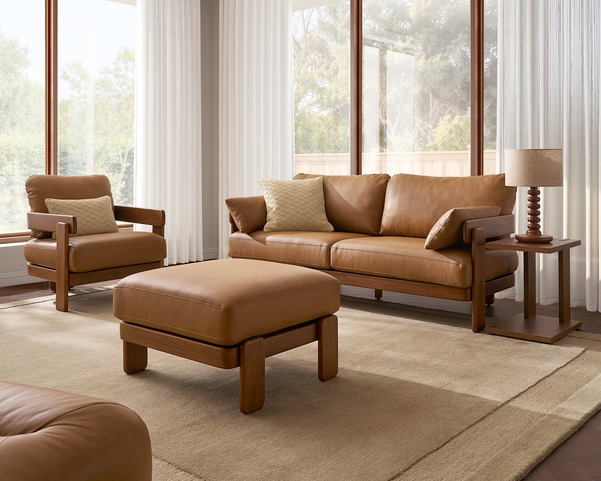Eden Leather Armchair with Footstool 1