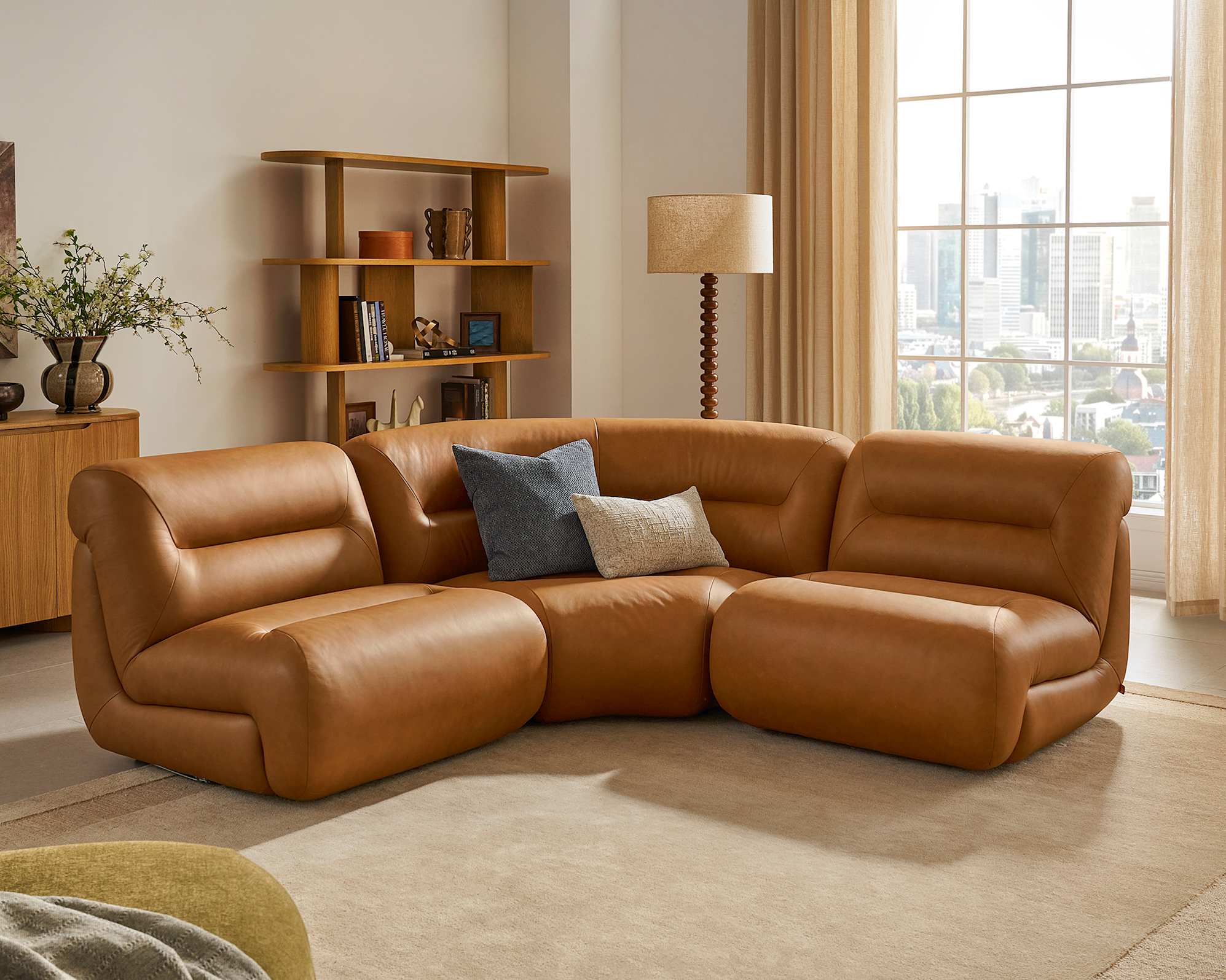 Tovi Leather 3-Piece Sectional Sofa with Footstool 3