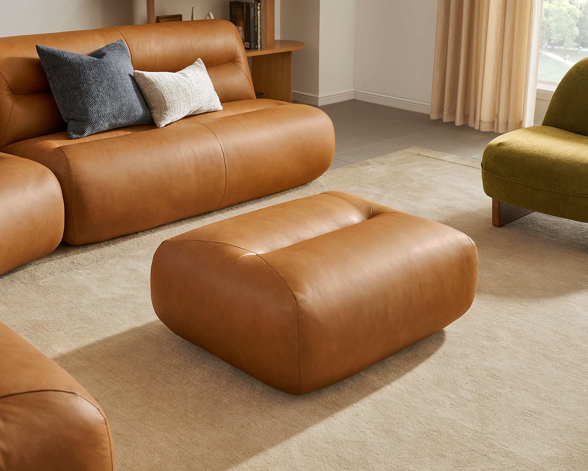 Tovi Leather 2 Seater Armless Sofa with Footstool 3