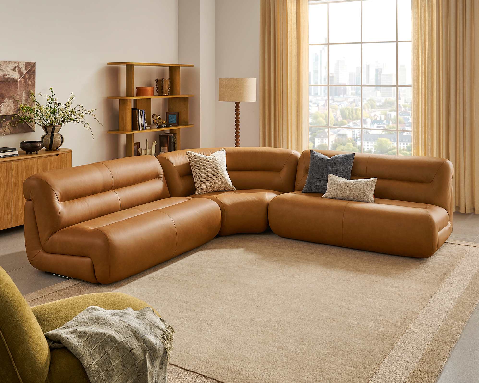 Tovi Leather L-Shaped Sofa with Footstool 3